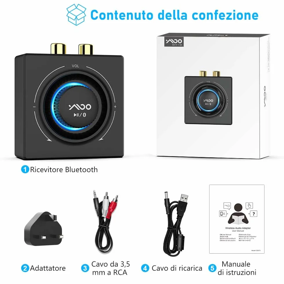 YMOO Ricevitore Bluetooth 5.3 HiFi Audio 3.5mm RCA Jack, Adattatore Aux per Impianto Stereo