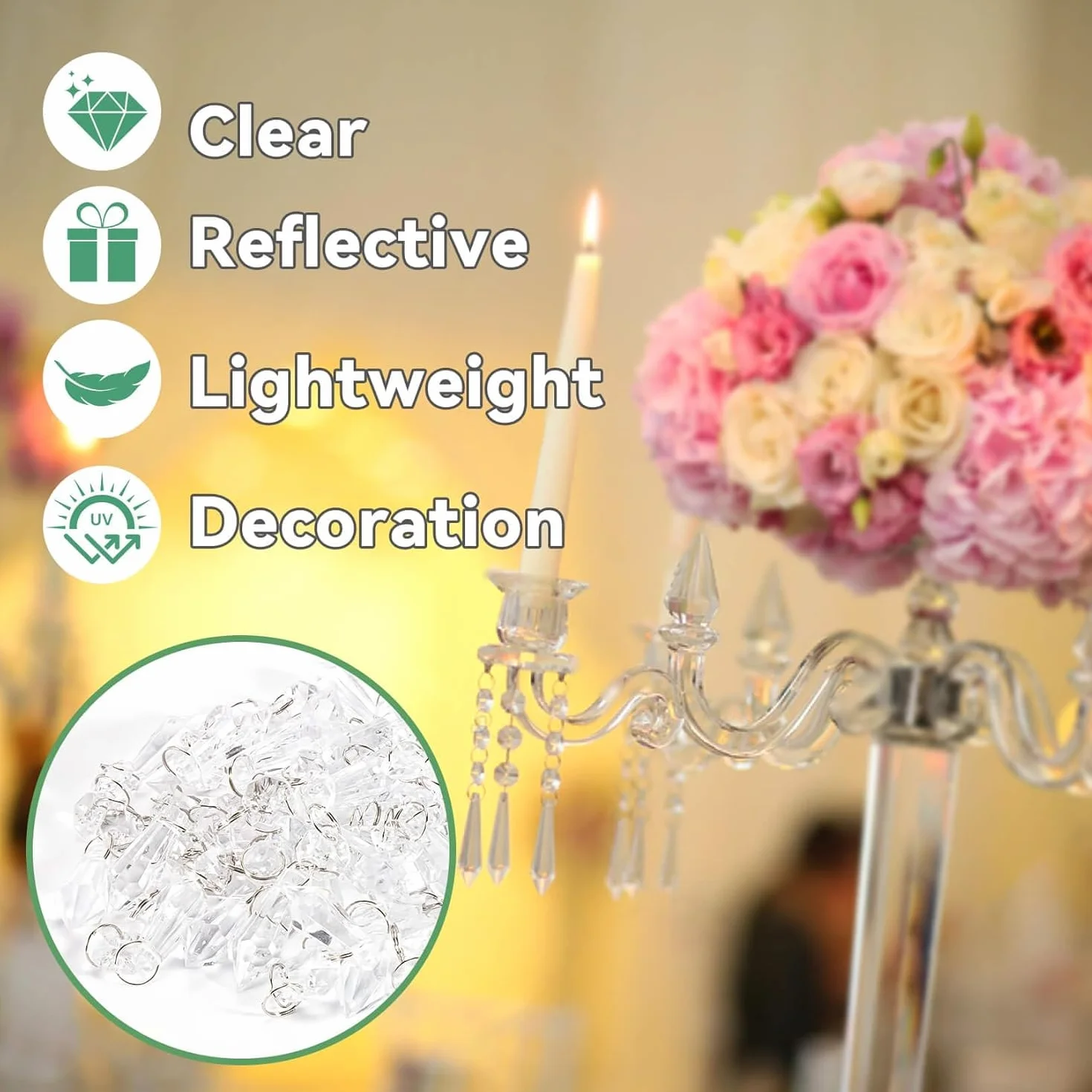 MEISO 20 Set 38mm Cristalli di Ricambio per Lampadari, Pendenti Trasparenti, Ciondolo in Cristallo Prisma di Ghiacciolo per Giardino, Decorazione di Nozze, Fai da Te