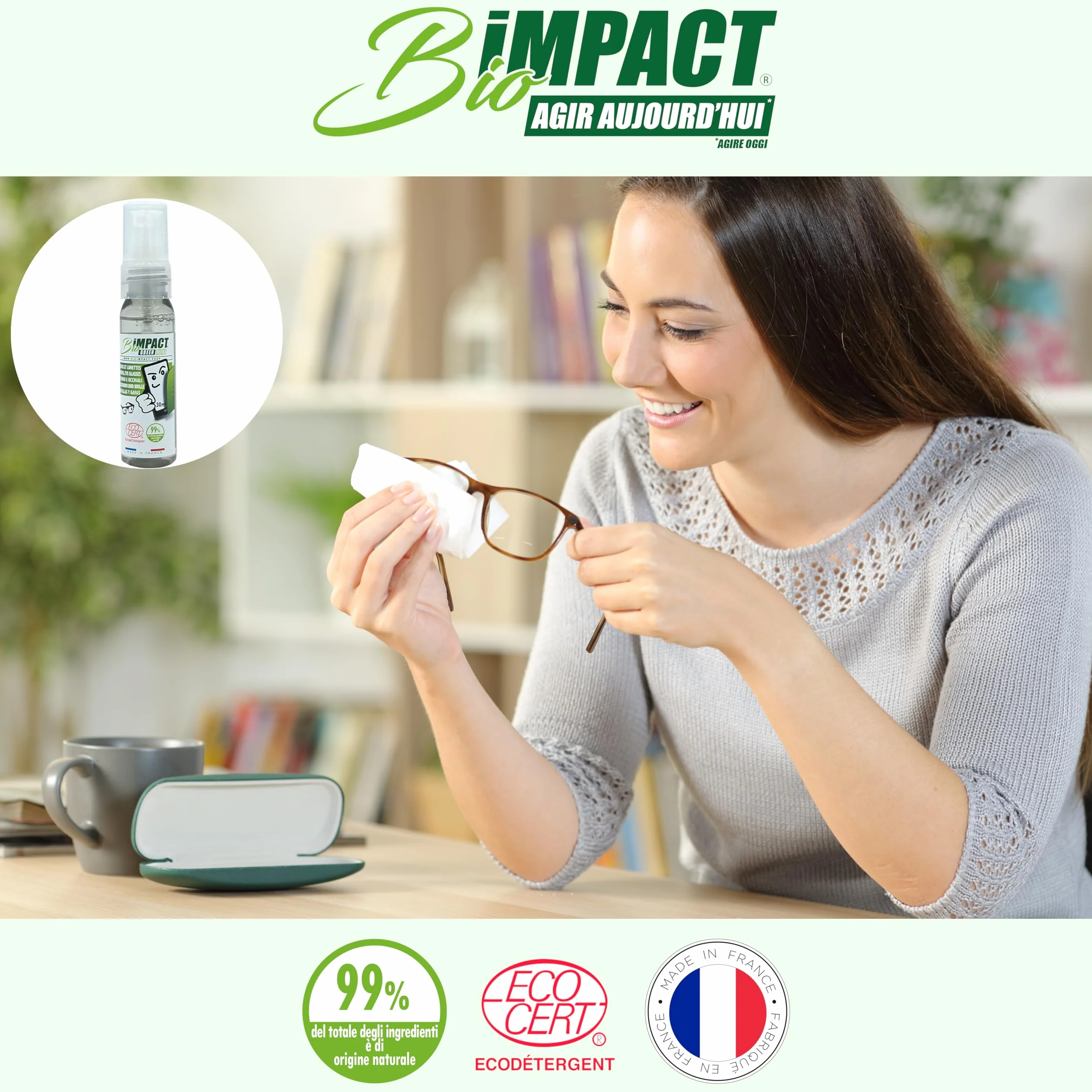 Detergente per schermi e occhiali 30 ml ECOCERT 99% naturale