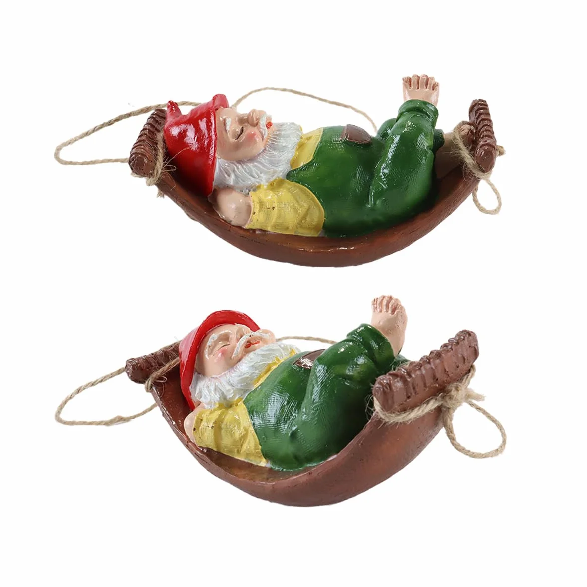 Alide Statua di gnomo da giardino con amaca, decorazione in resina per esterni, impermeabile, ornamento per patio, cortile, prato, verde, 7 x 8,5 x 14 cm