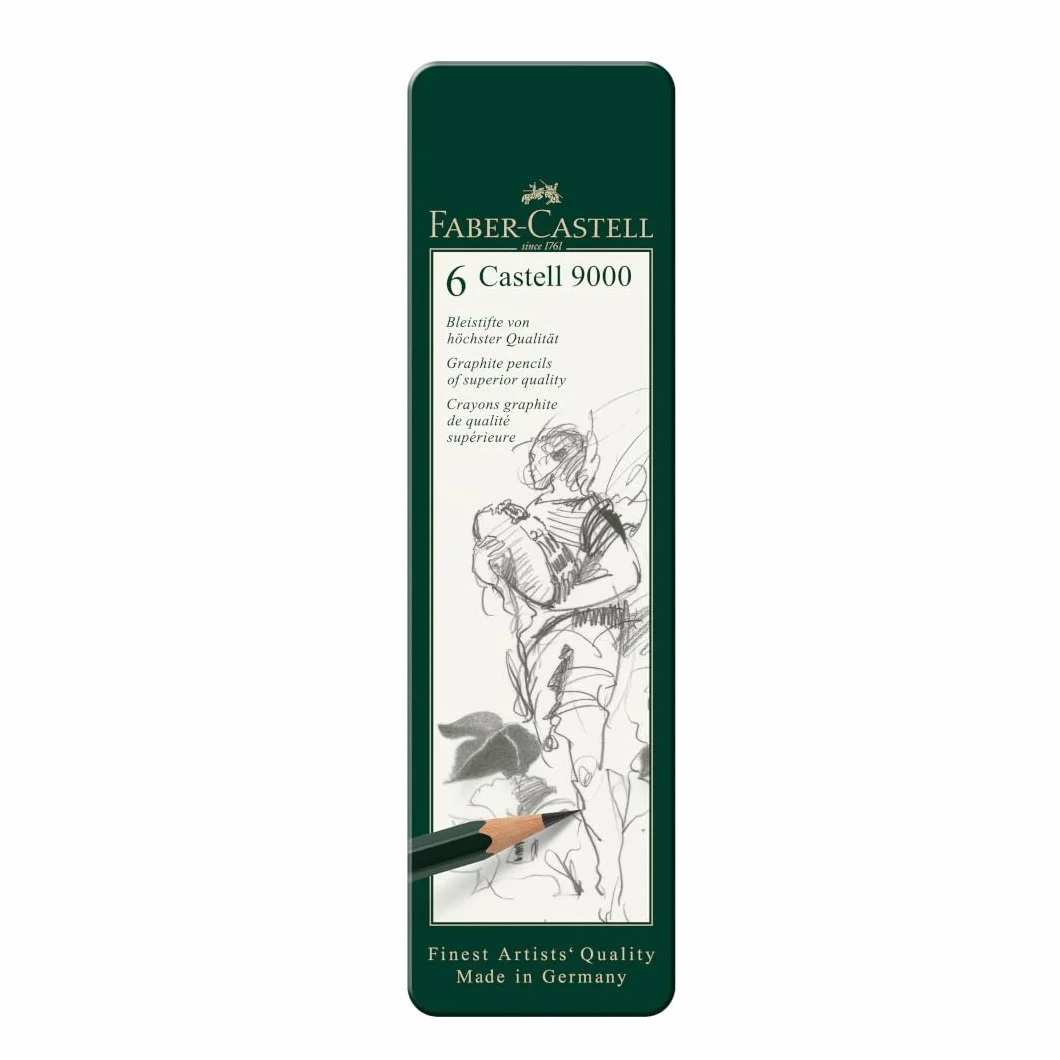 Faber-Castell Castell 9000 Set di 6 Matite, Gradazioni Hb-8B, Grafite per Schizzi e Disegno
