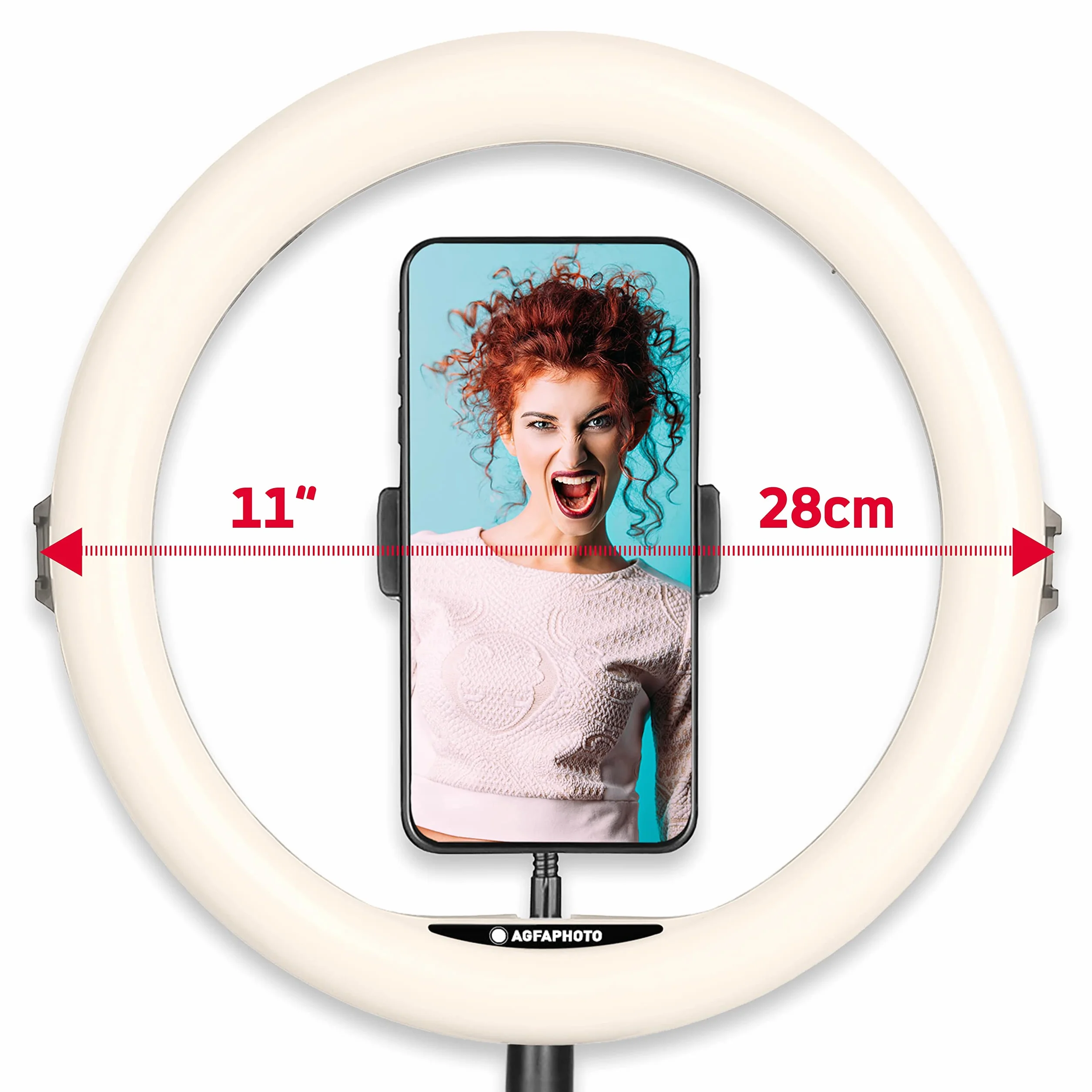 AgfaPhoto Realiview ARL11XL 11" LED Ring Light with Tripod 45-155 cm for Video Photo Smartphone