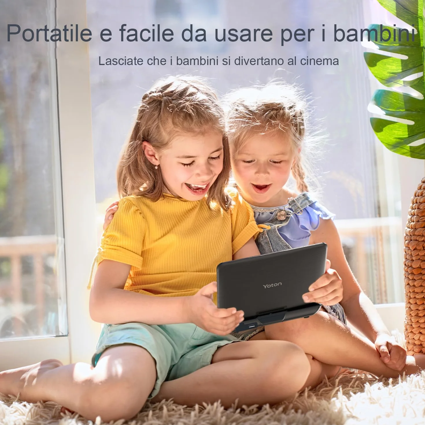 Yoton Lettore DVD Portatile 9,5" HD Schermo Girevole 7,5" Batteria 6 Ore Senza Regione Altoparlanti Potenziati Multiformato Dischi SD USB Sync TV Proiettore