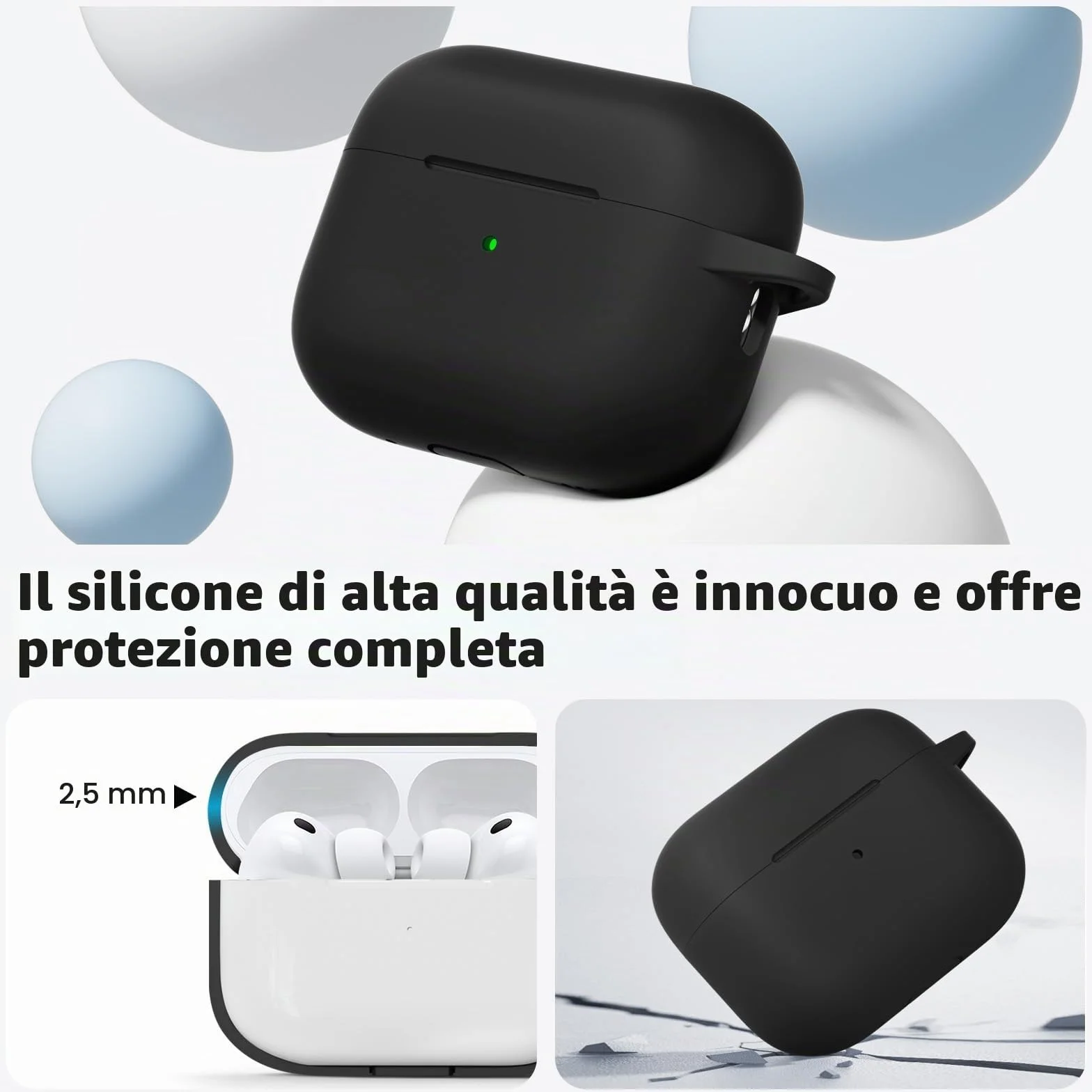 Inesore Hülle für AirPods Pro 3 (2025), Silikon-Schutzhülle mit Reinigungsset, Schwarz