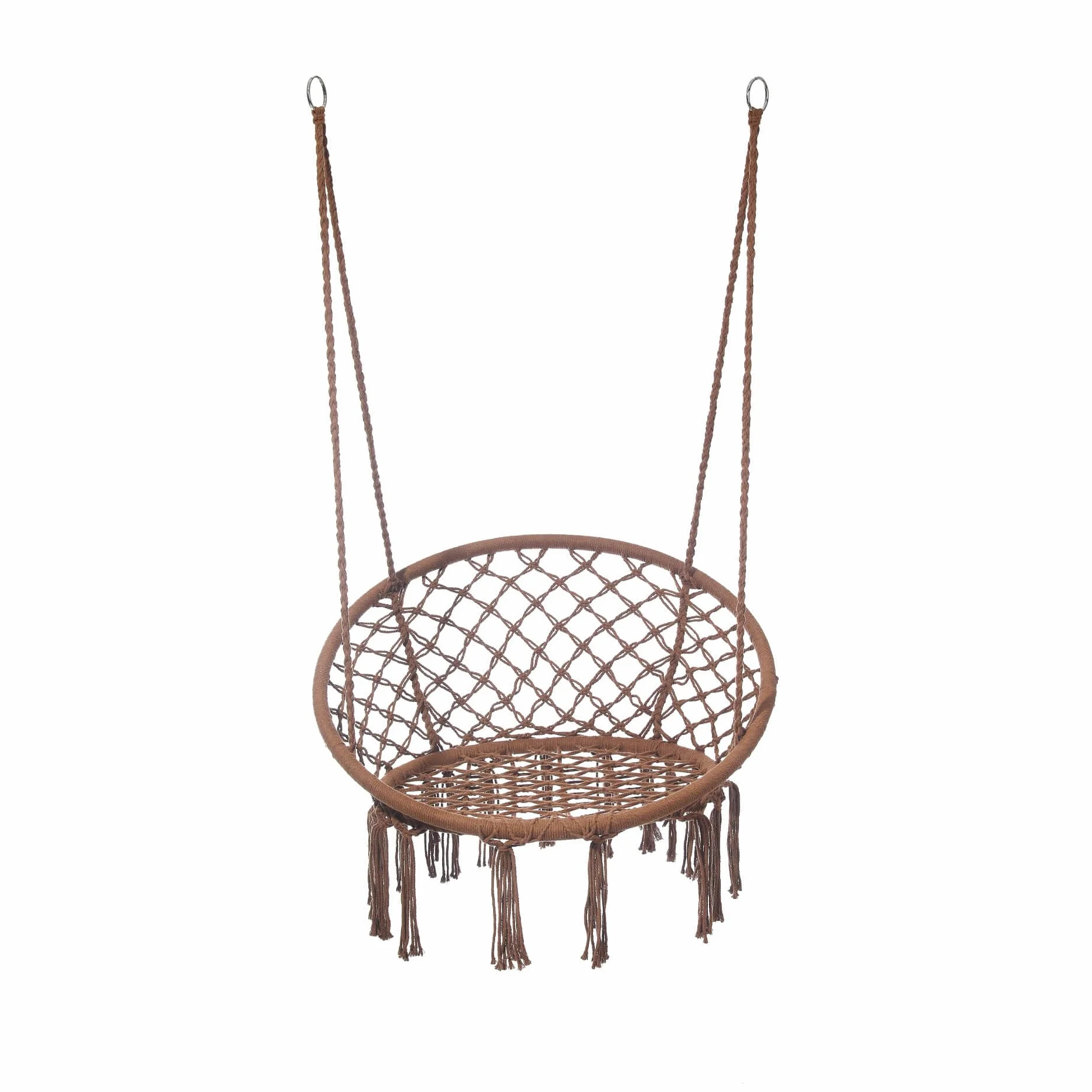 Rebecca Mobili Sedia Appesa, Poltrona a Dondolo, Marrone, Acciaio Policotone, per Esterno o Interno, Robusta, Stile Boho - Misure HxLxP: 120 x 80 x 60 cm - Art. RE7176