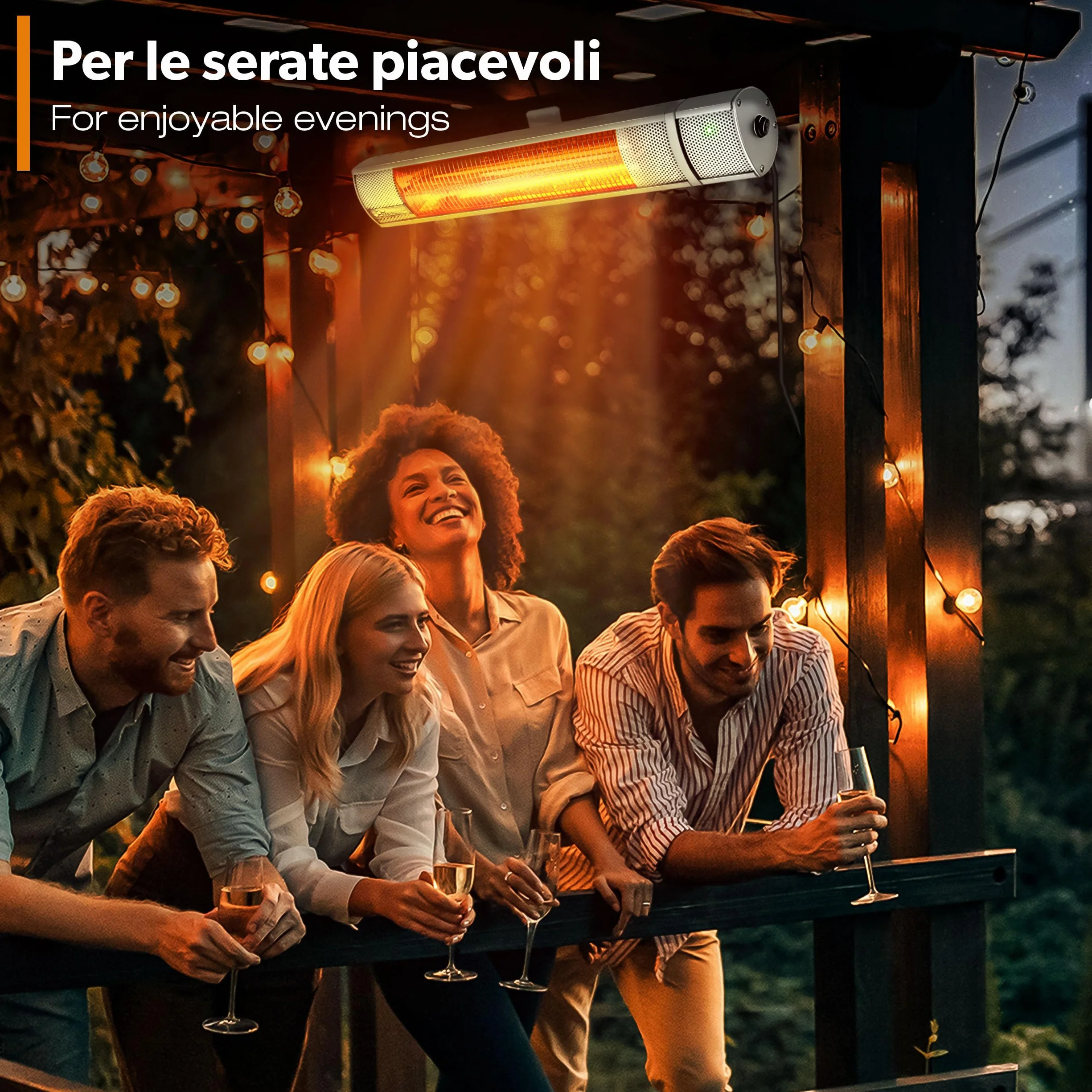 TRESKO Stufa a Infrarossi 2000W Telecomando 3 Livelli Calore Riscaldatore Patio Interno Esterno Parete Quarzo Argento