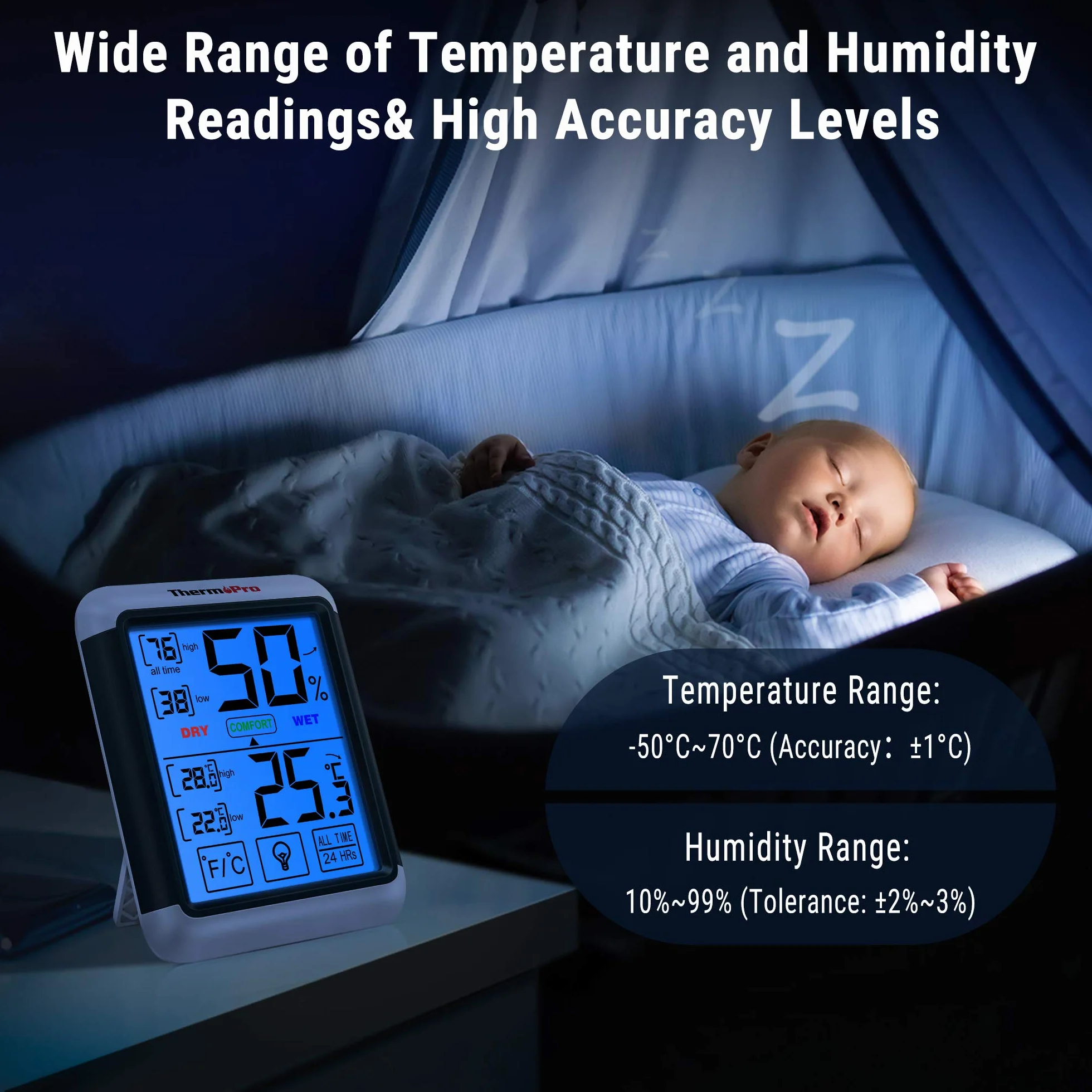 ThermoPro TP55 Termometro Igrometro Digitale da Interno con Schermo Touchscreen e Retroilluminazione