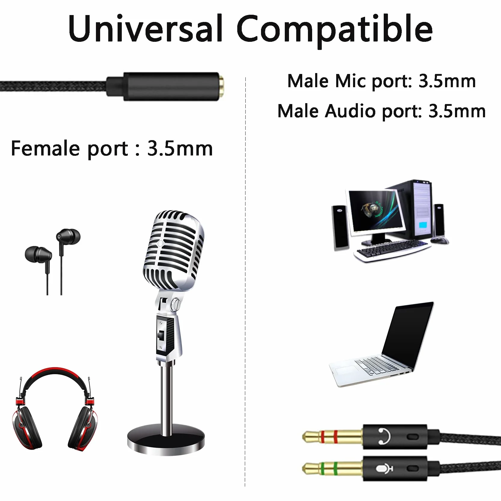 Cavo Audio Microfono Cuffie 2 in 1, Sdoppiatore Cuffie Microfono, Adattatore Jack 3,5mm Maschio a Femmina per Notebook PC PS4 Xbox