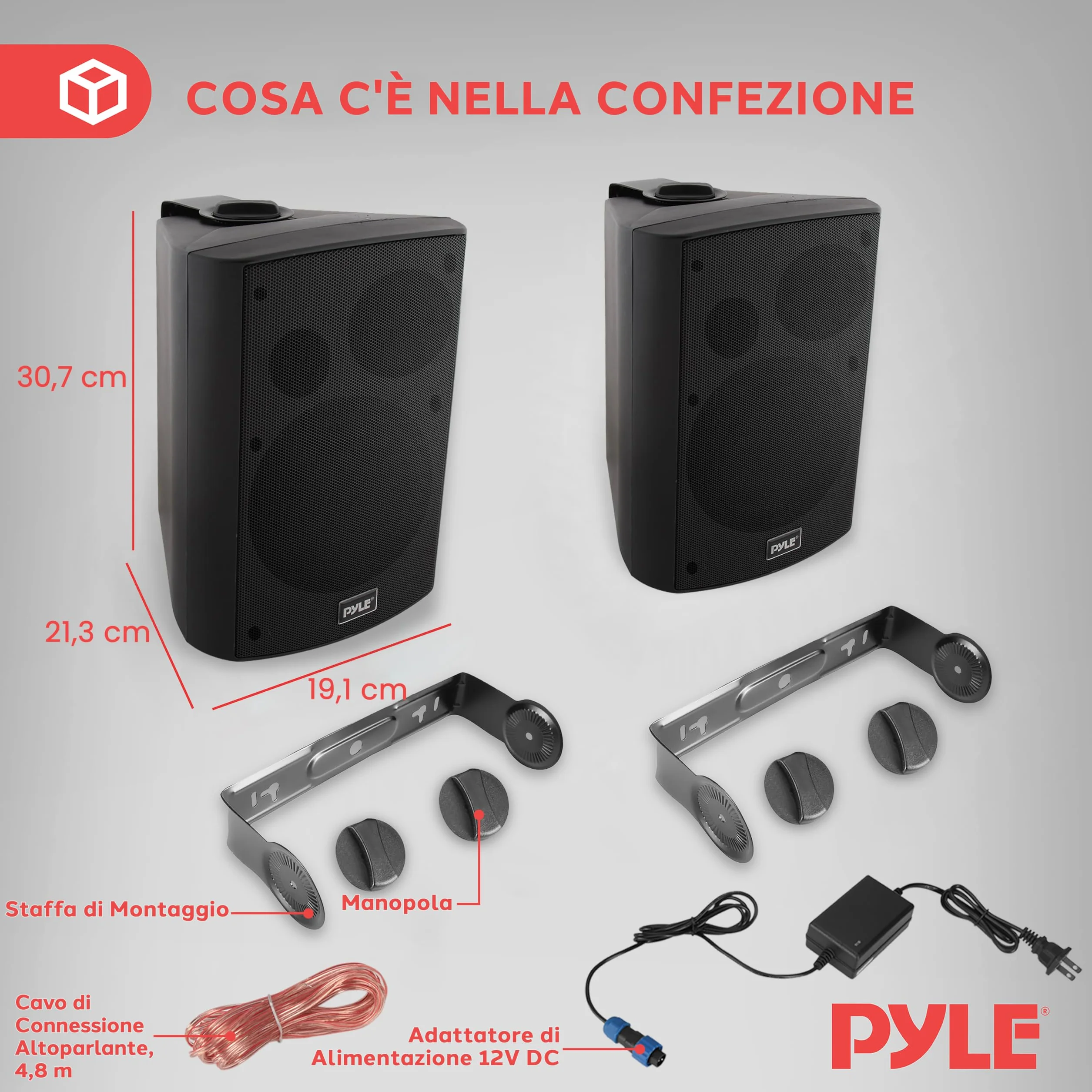 Pyle Coppia Cassa Bluetooth Parete Altoparlanti Resistente Acqua IP44 Interni Esterni Bassi Potenziati Nero