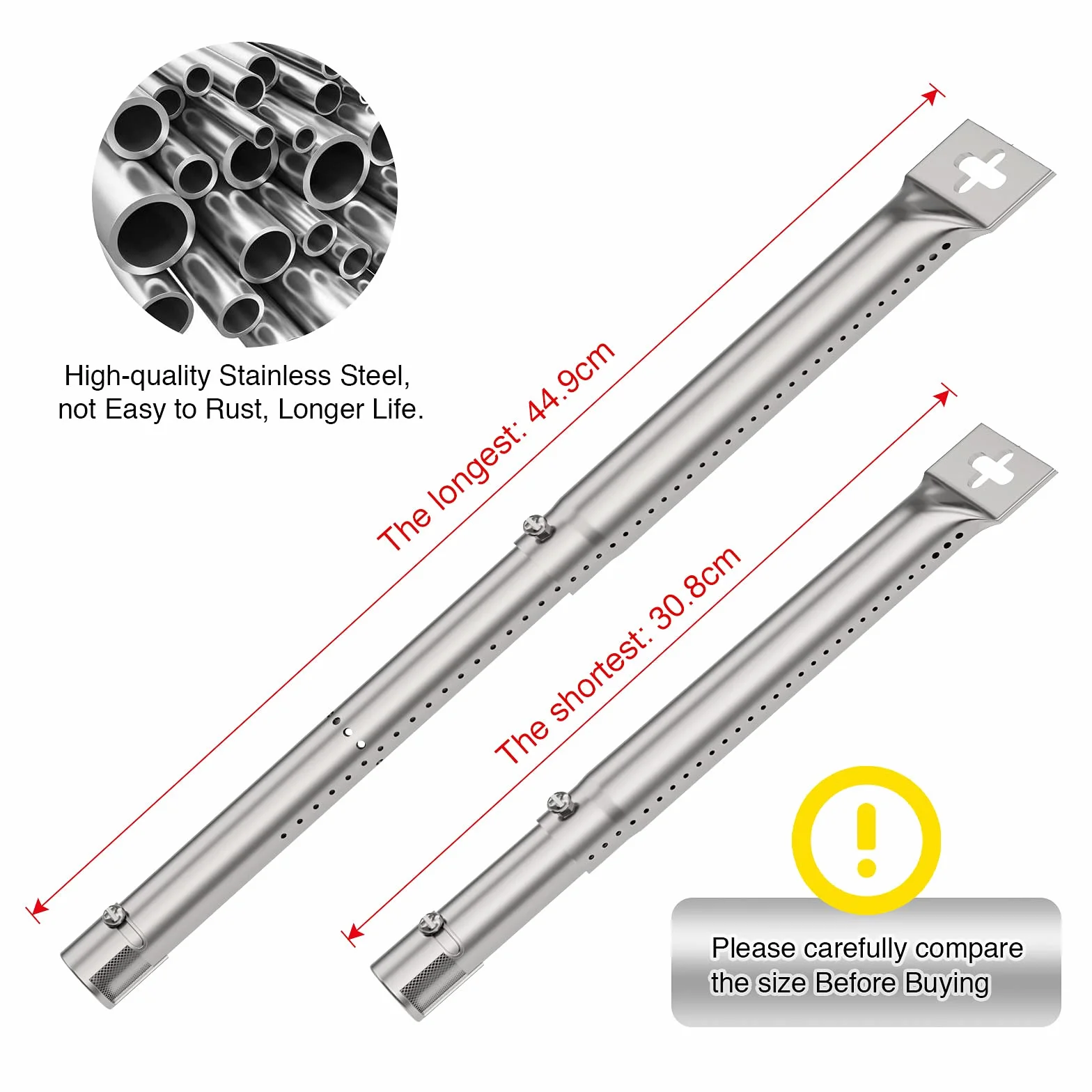 Bruciatore a Tubo Universali in Acciaio Inox 30,8 a 44,9 cm Accessori per Barbecue a Gas, Regolabile Tubo Ricambi per Master Forge Perfect Flame Uniflame Lowes e Altri Barbecue (42204-4)