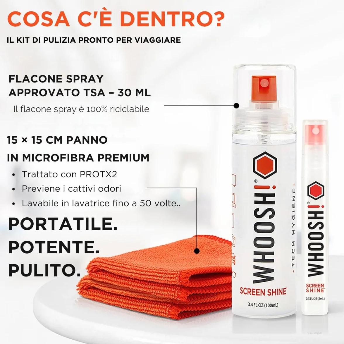 WHOOSH! Screen Shine Duo Kit 8ml+100ml Spray Pulizia Schermo per Laptop, Occhiali, MacBook