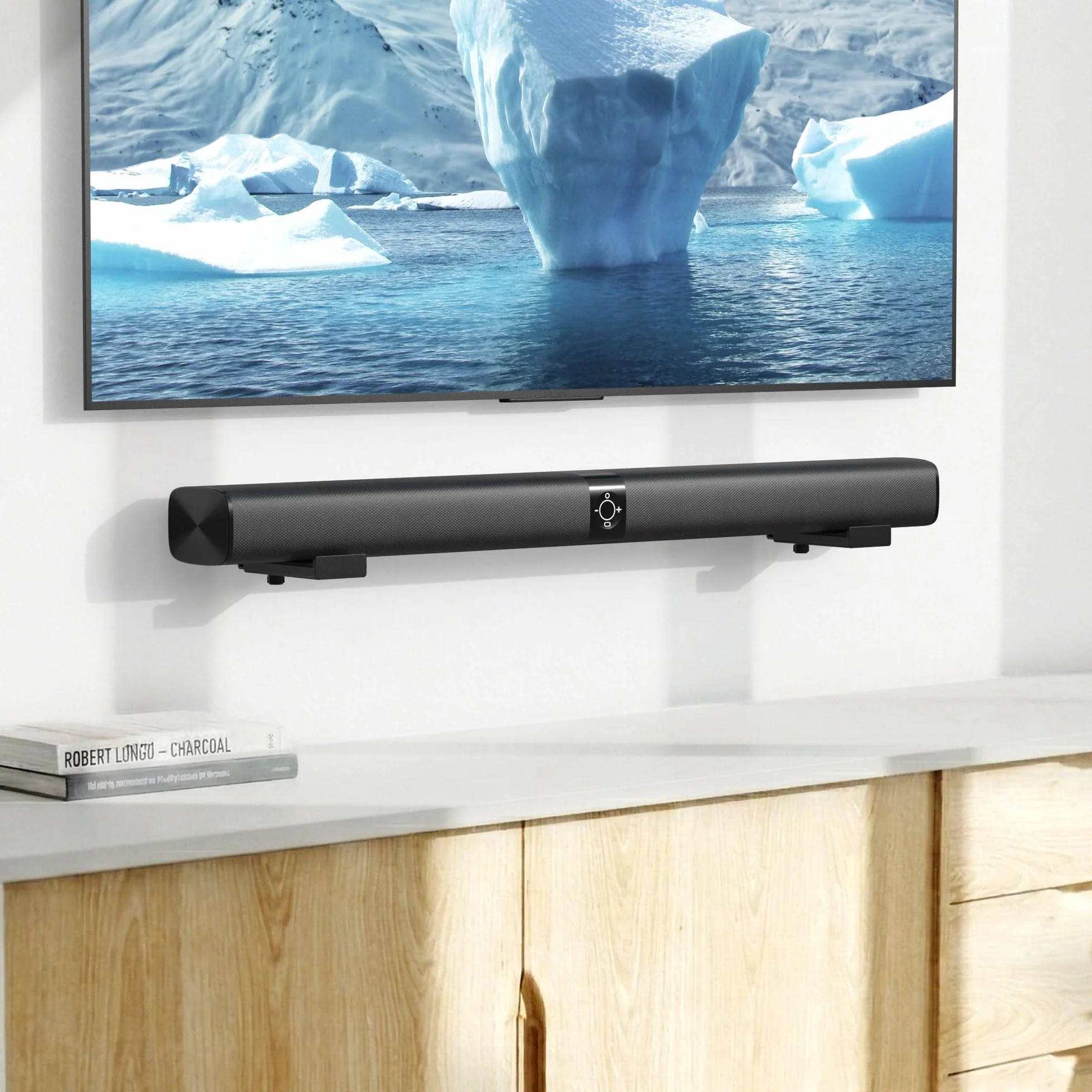 Supporto da parete per soundbar PlusAcc, portata 15 kg, profondità regolabile 10-17 cm, Nero