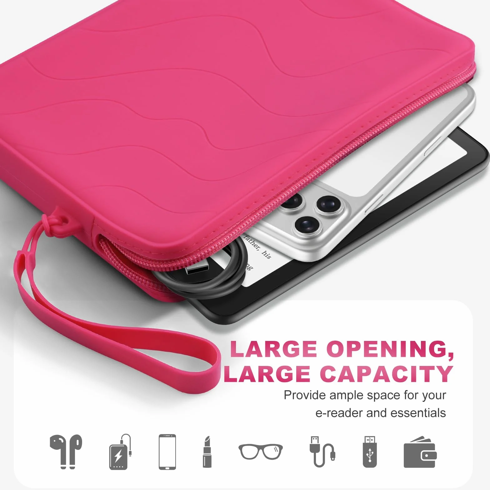 Custodia Protettiva in Silicone per 7" All-New Kindle Paperwhite e Kindle Colorsoft Signature Edition, 6" K-indle/K-indle Oasis/E-Reader, Lampone