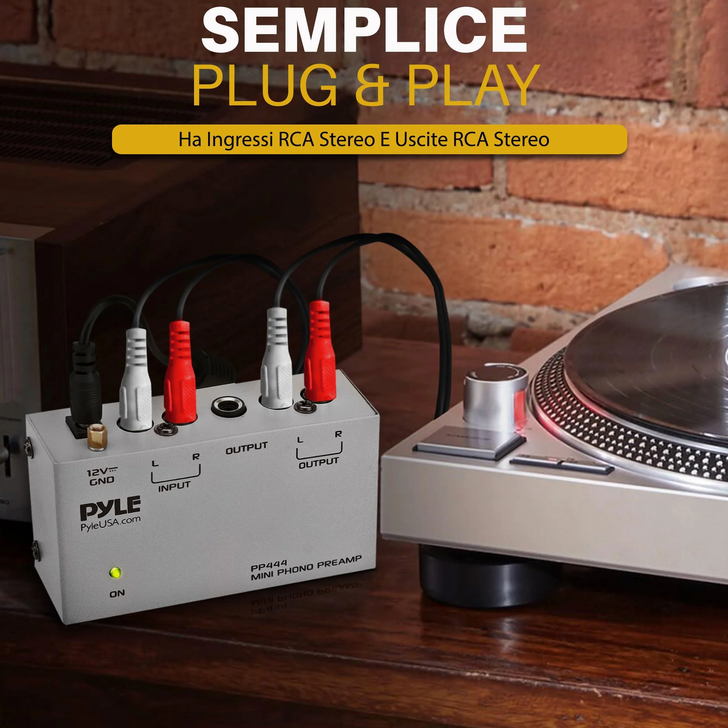 Pyle Preamplificatore Phono Mini per Giradischi con Ingressi e Uscite RCA, Basso Rumore, 12V DC, Grigio