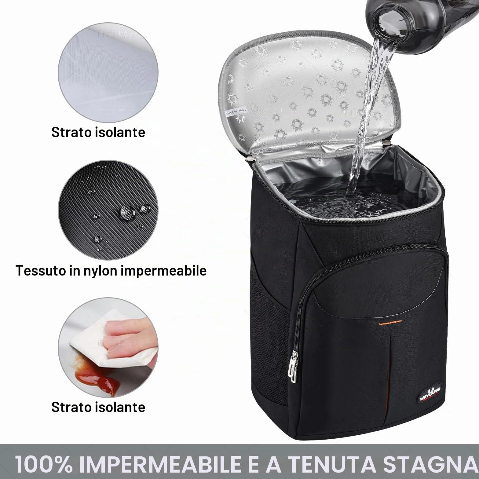 Borsa Termica Frigo 25L Isoterma per Alimenti Caldo Freddo, Zaino Porta Pranzo Nero