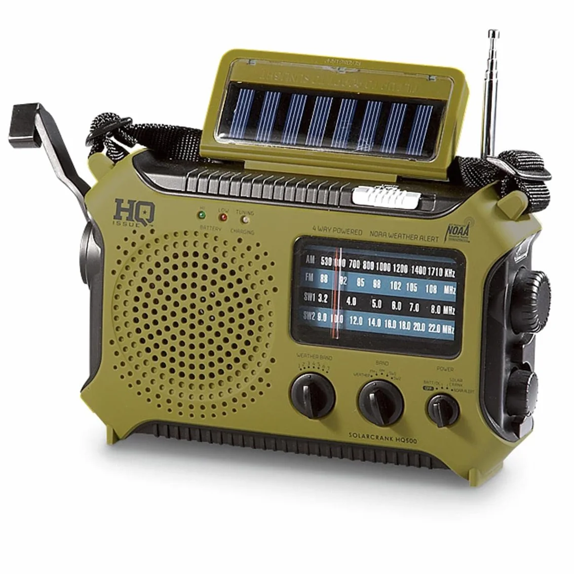 Dinamo Emergenza Radio Manovella Solare Portatile AM FM NOAA Allarme Meteo Onde Corte Torcia Verde Oliva