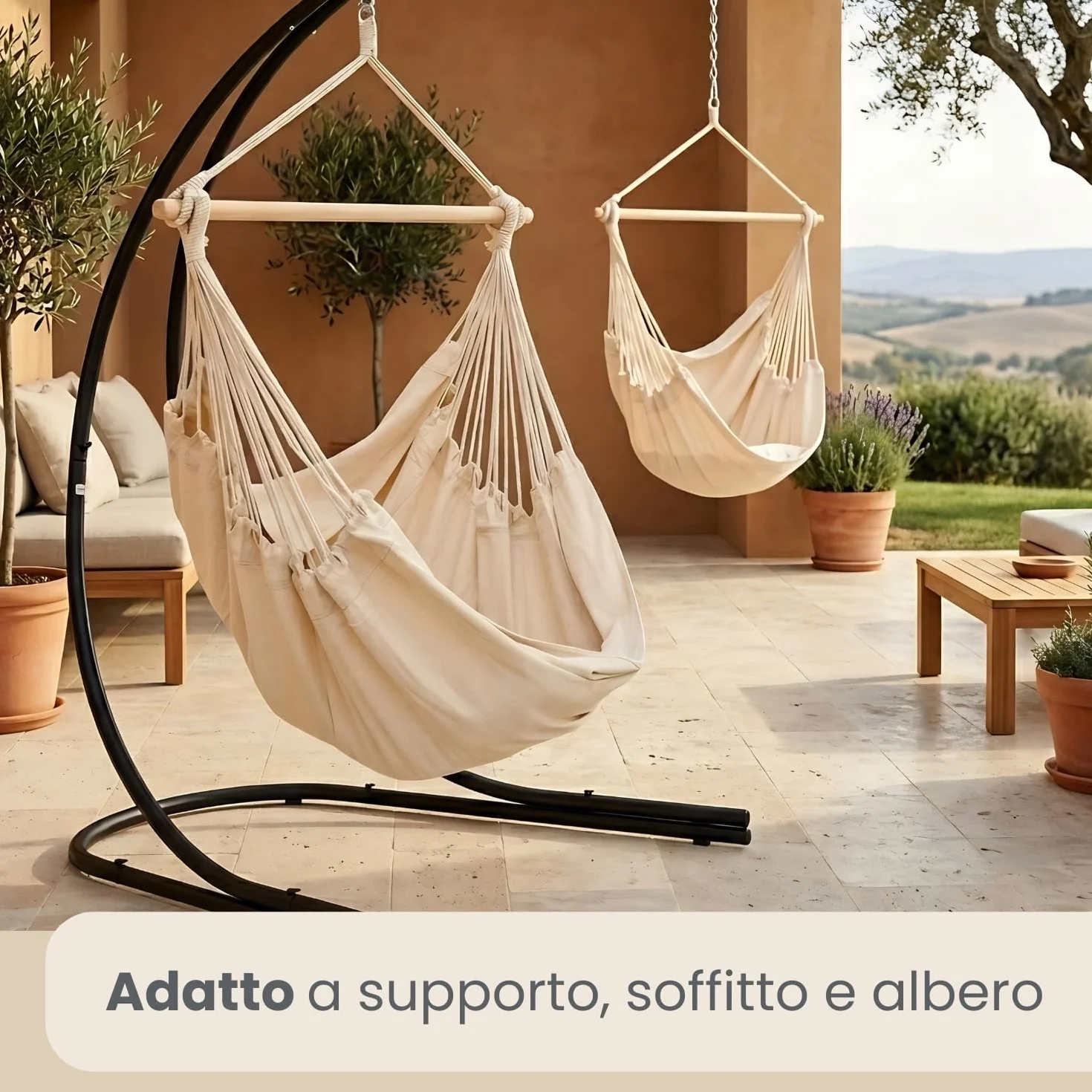 Amaca da giardino XXL 185x130 cm 150 kg Sedia pensile sospesa per 2 persone esterno interno