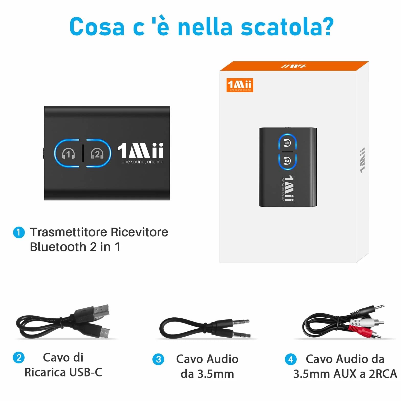 1Mii ML300 Bluetooth 5.3 Trasmettitore Ricevitore TV, Adattatore Aux 3.5mm, aptX Bassa Latenza, HD Audio, Batteria 12 Ore