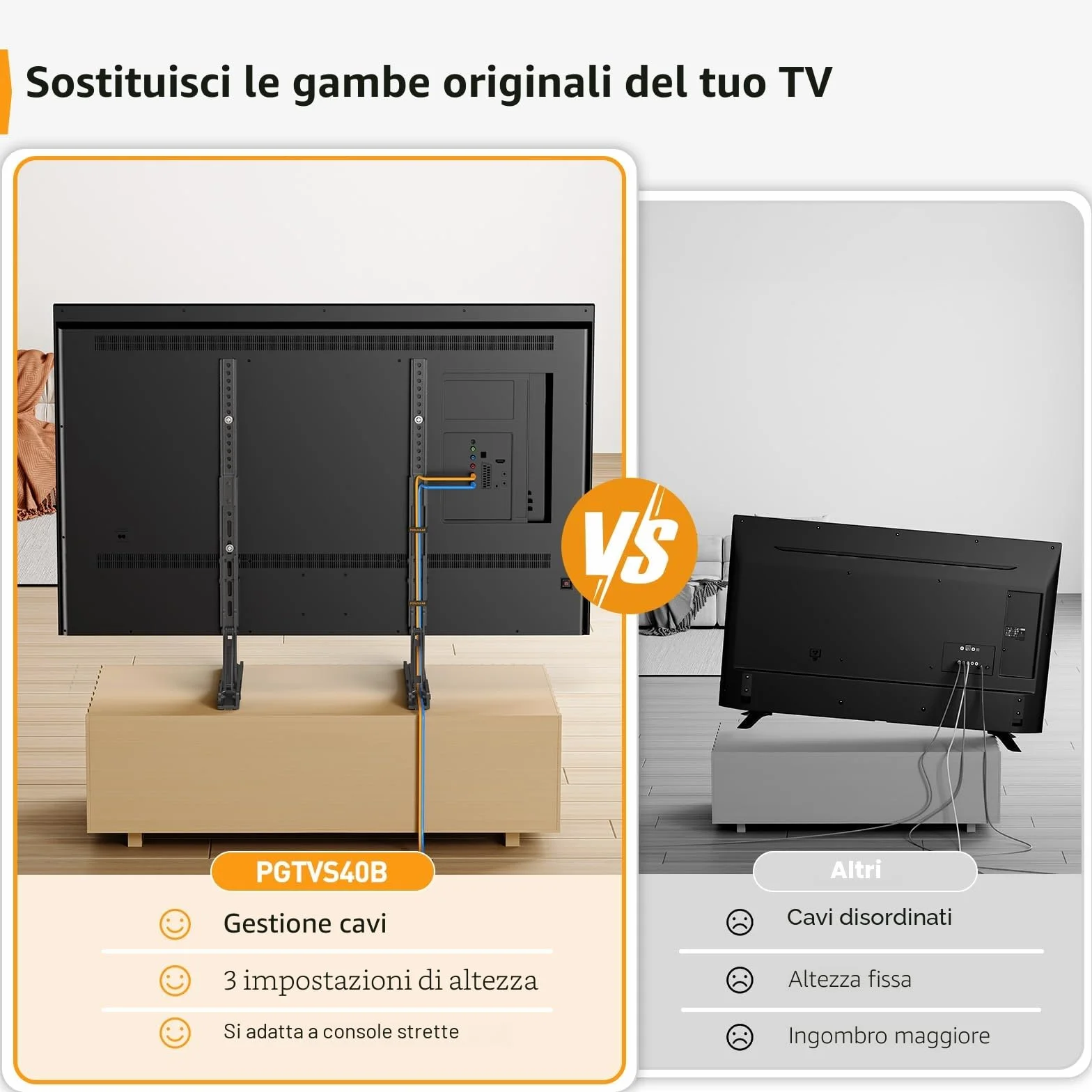 Perlegear Supporto TV da Tavolo Universale 22-70 Pollici VESA 800x600 mm 50 kg