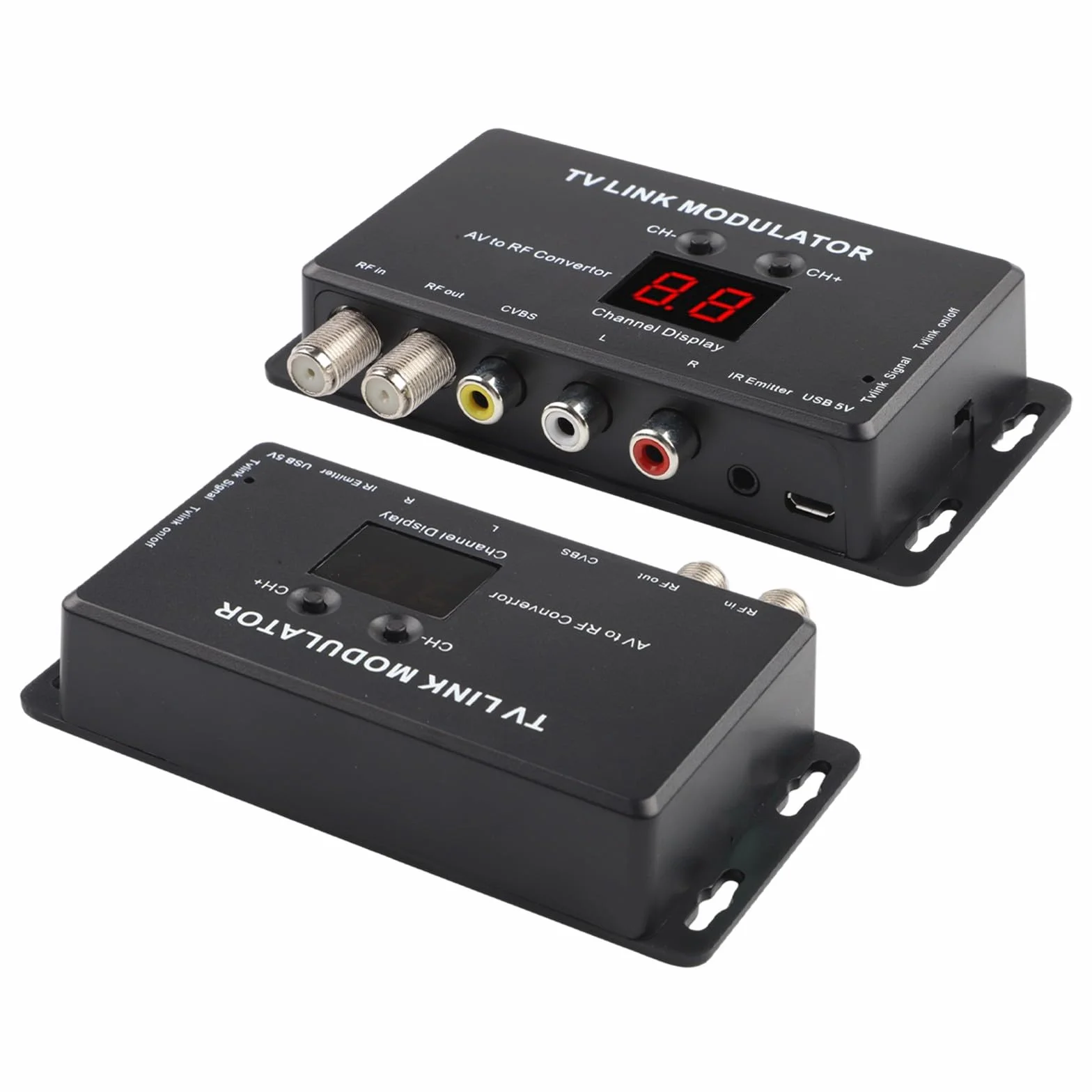 TM70 UHF TV Link Modulatore AV a RF Converter con display canale, uscita regolabile PAL/NTSC nero