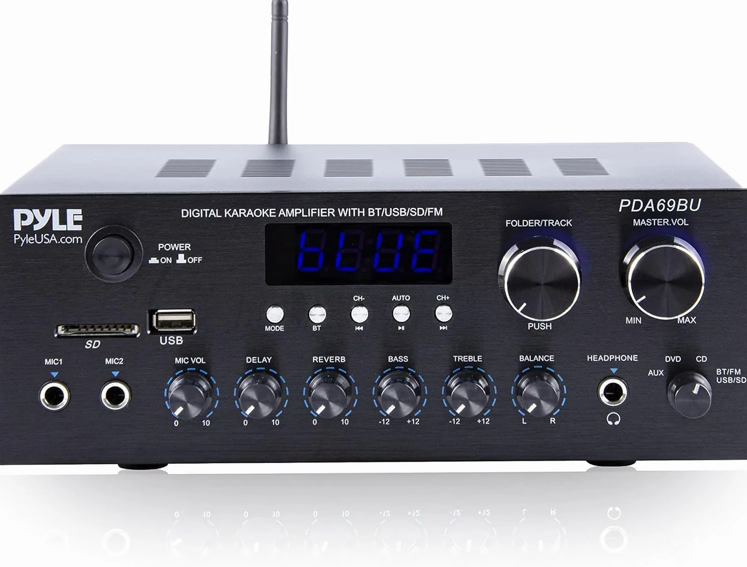 Pyle Amplificatore Audio Stereo Bluetooth 300 Watt Doppio Canale MP3 USB SD AUX RCA MIC Cuffie FM LED per Home Theater Studio
