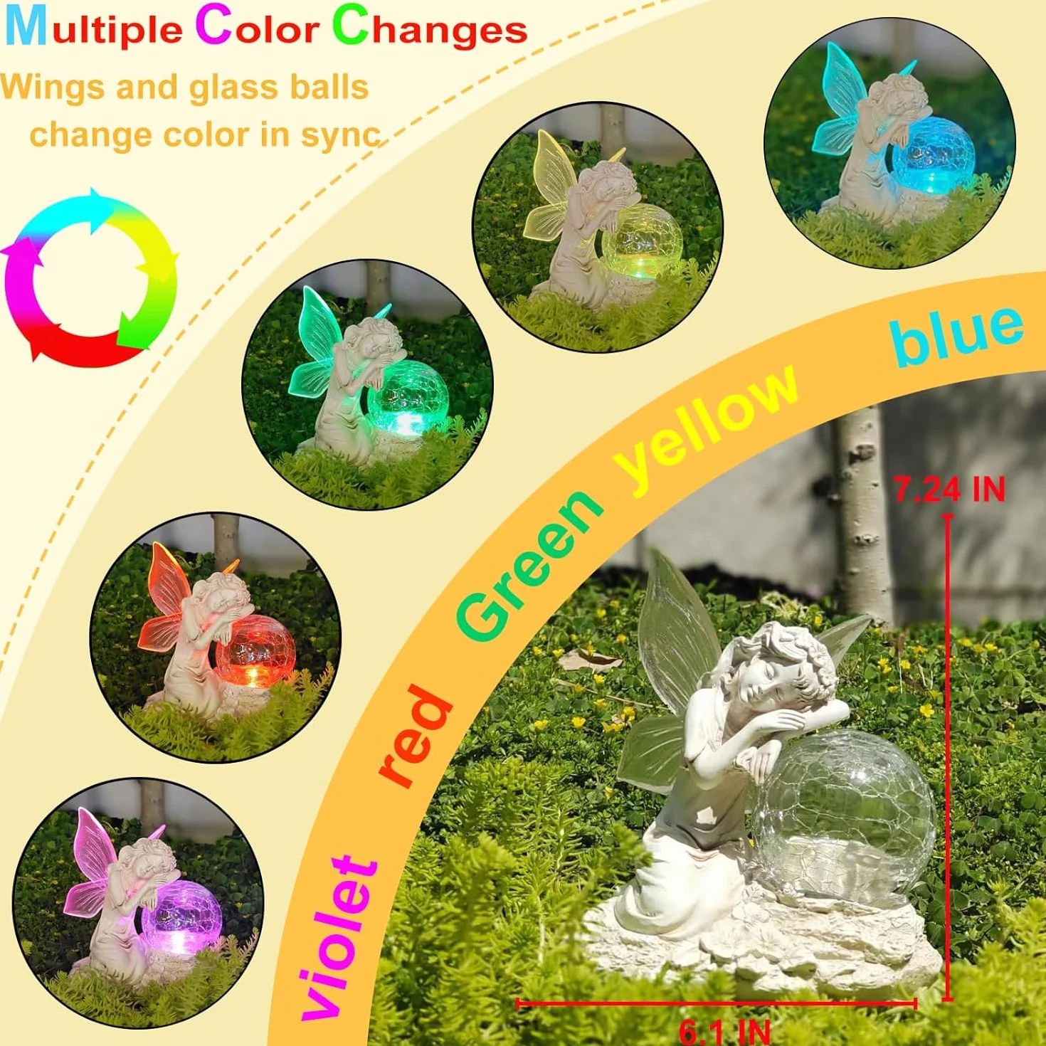 Kizozo Figure solari da giardino con elfo, decorazione da giardino per esterni, lampade solari per esterni, da giardino, a sfera RGB, luci solari per esterni, balconi, regali per donne, uomini, mamma