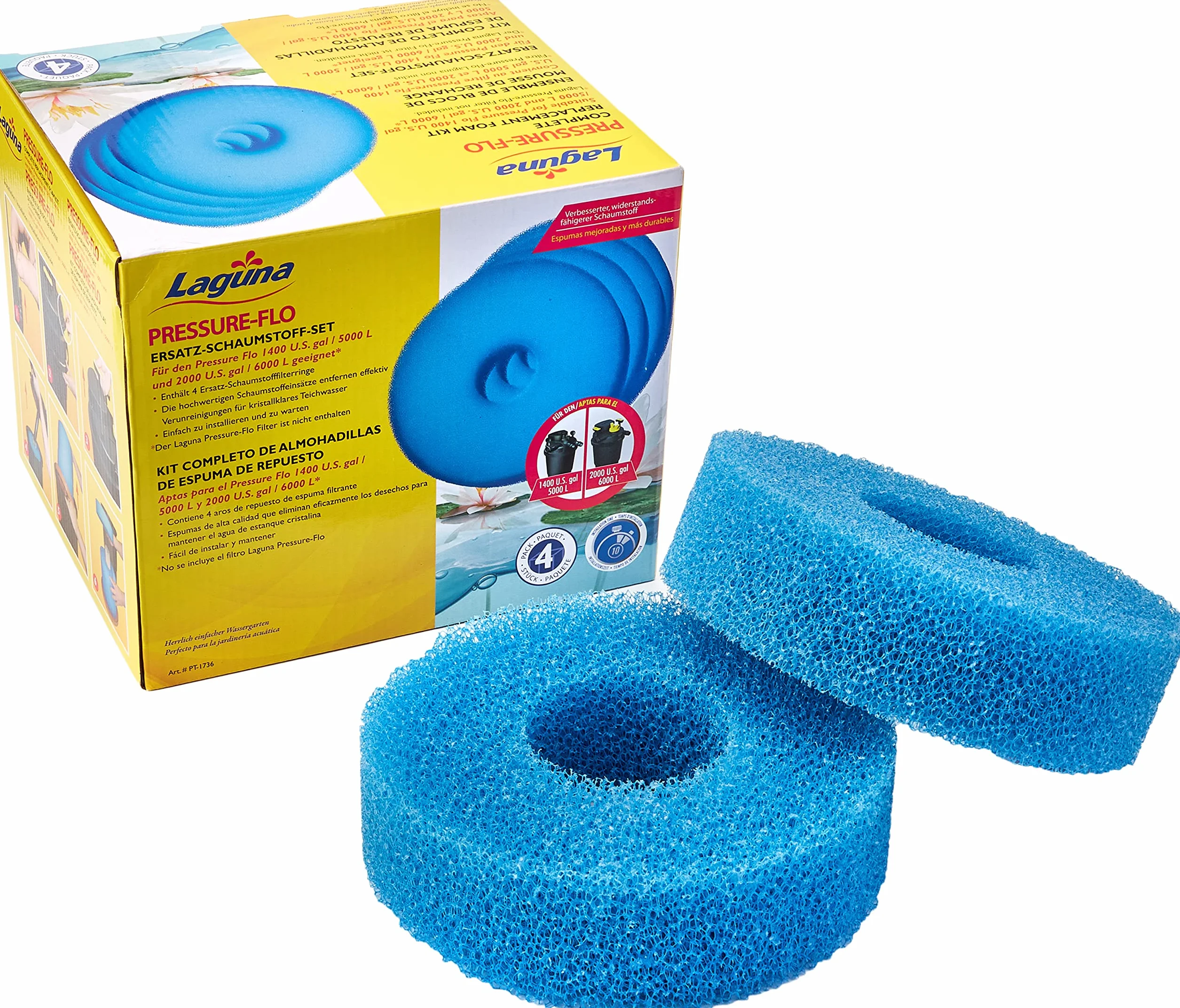 LAGUNA Filtro in Schiuma di Ricambio Pressure-Flo 5000 e 6000, Confezione da 4 Pezzi, Blu, 19,5 x 19,5 x 22,5 cm