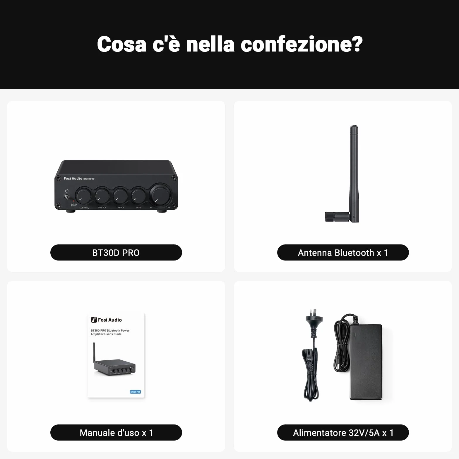 Fosi Audio BT30D Pro Amplificatore Bluetooth 2.1 Canali HiFi TDA3255 165W x2+350W Subwoofer