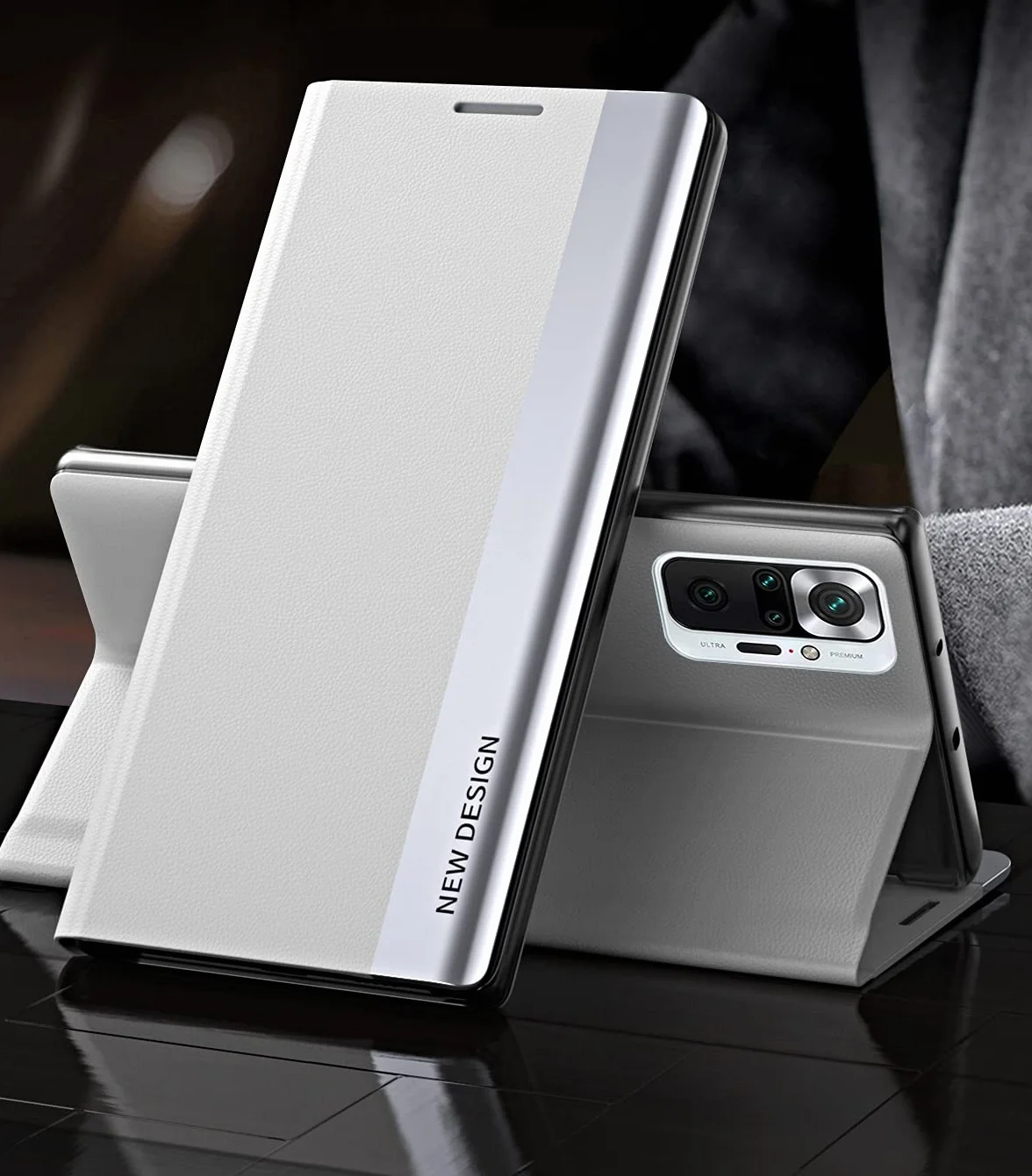 Custodia per Xiaomi Redmi Note 10 5G Smart Flip Cover con finestra laterale in TPU antiurto Argento