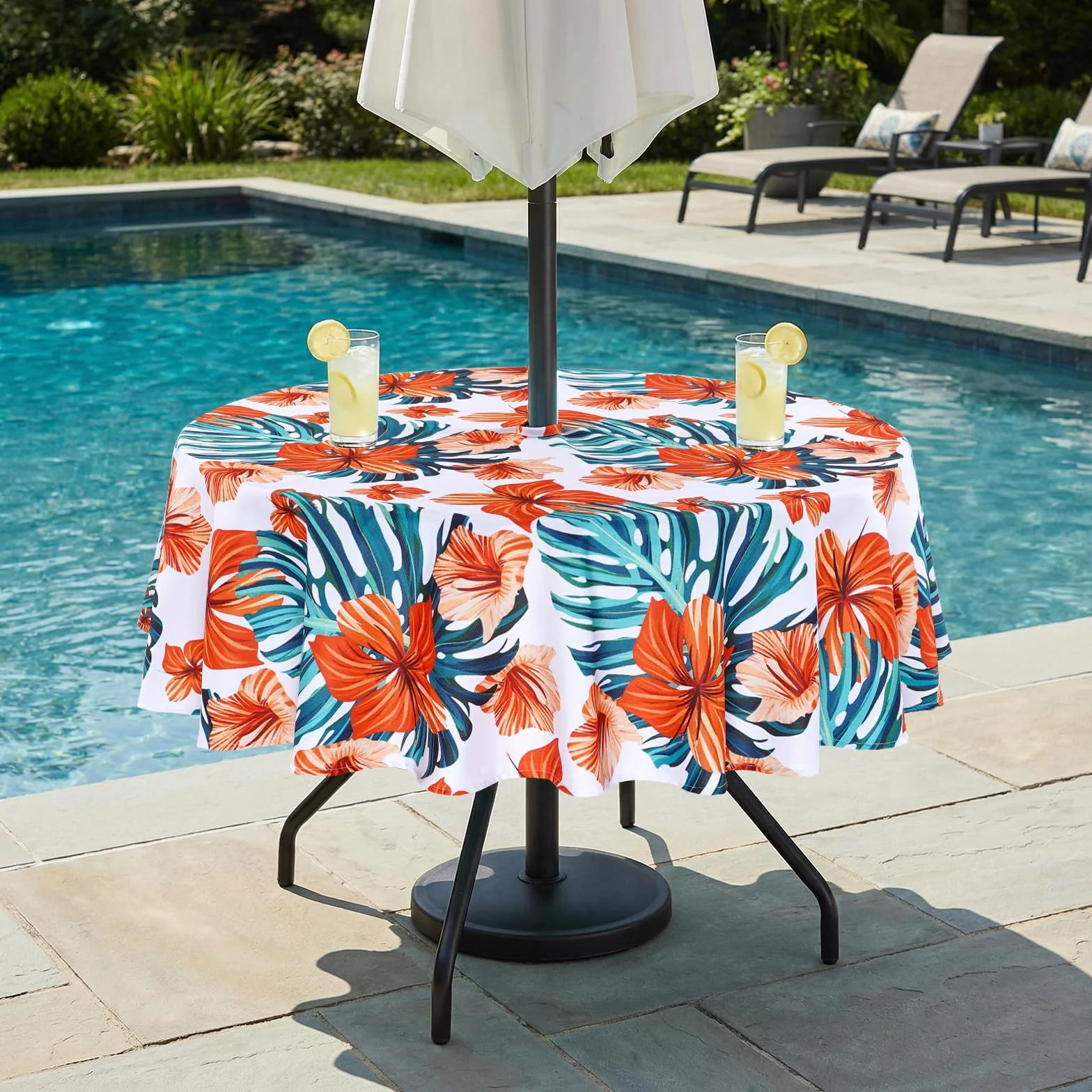 Eternal Beauty tovaglia rotonda 178 cm fiori d'arancia anti-spruzzi con foro ombrellone e cerniera 70 pollici