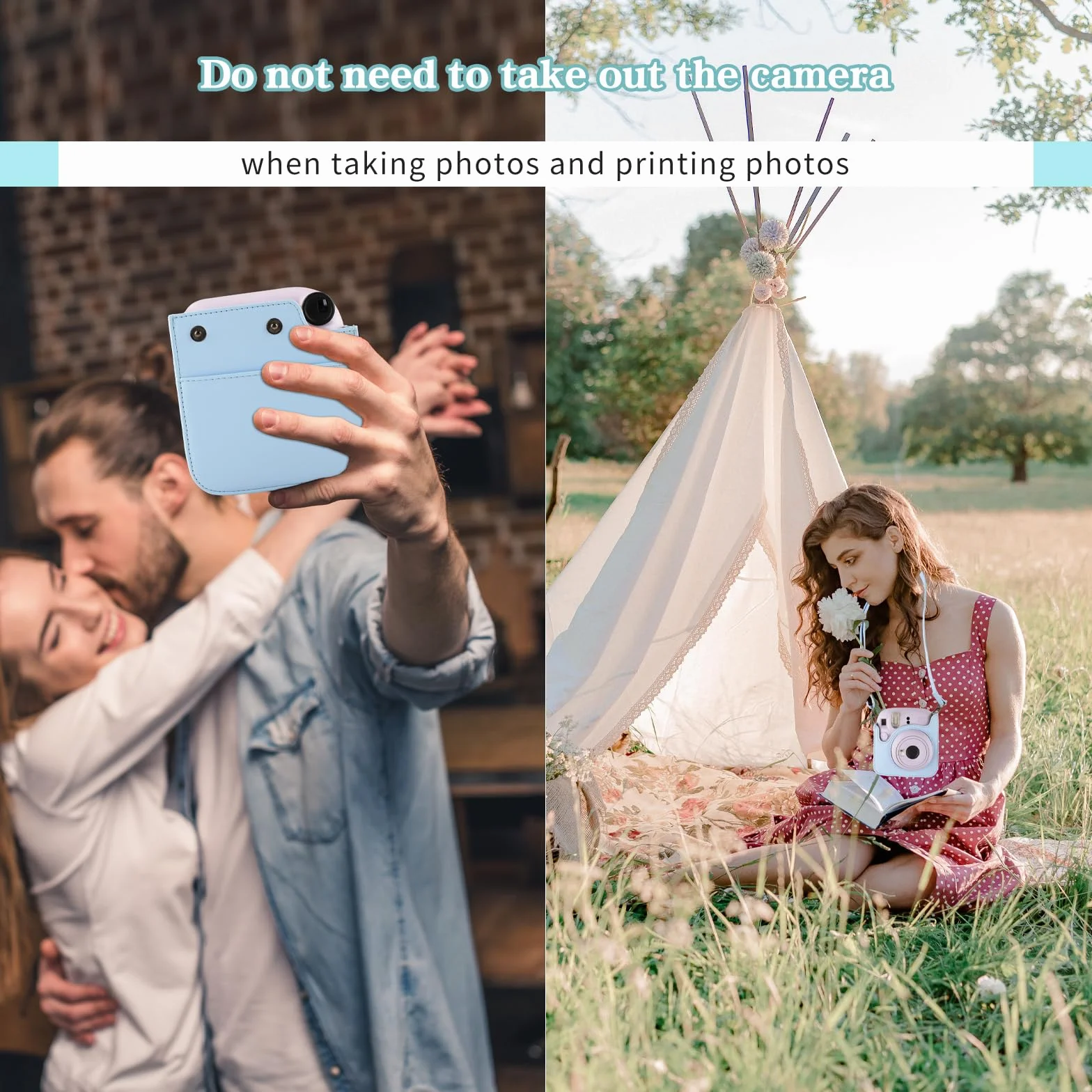 Custodia per Fotocamera Fujifilm Mini 12 in Pelle PU Compatibile Instax Mini, Cielo Blu