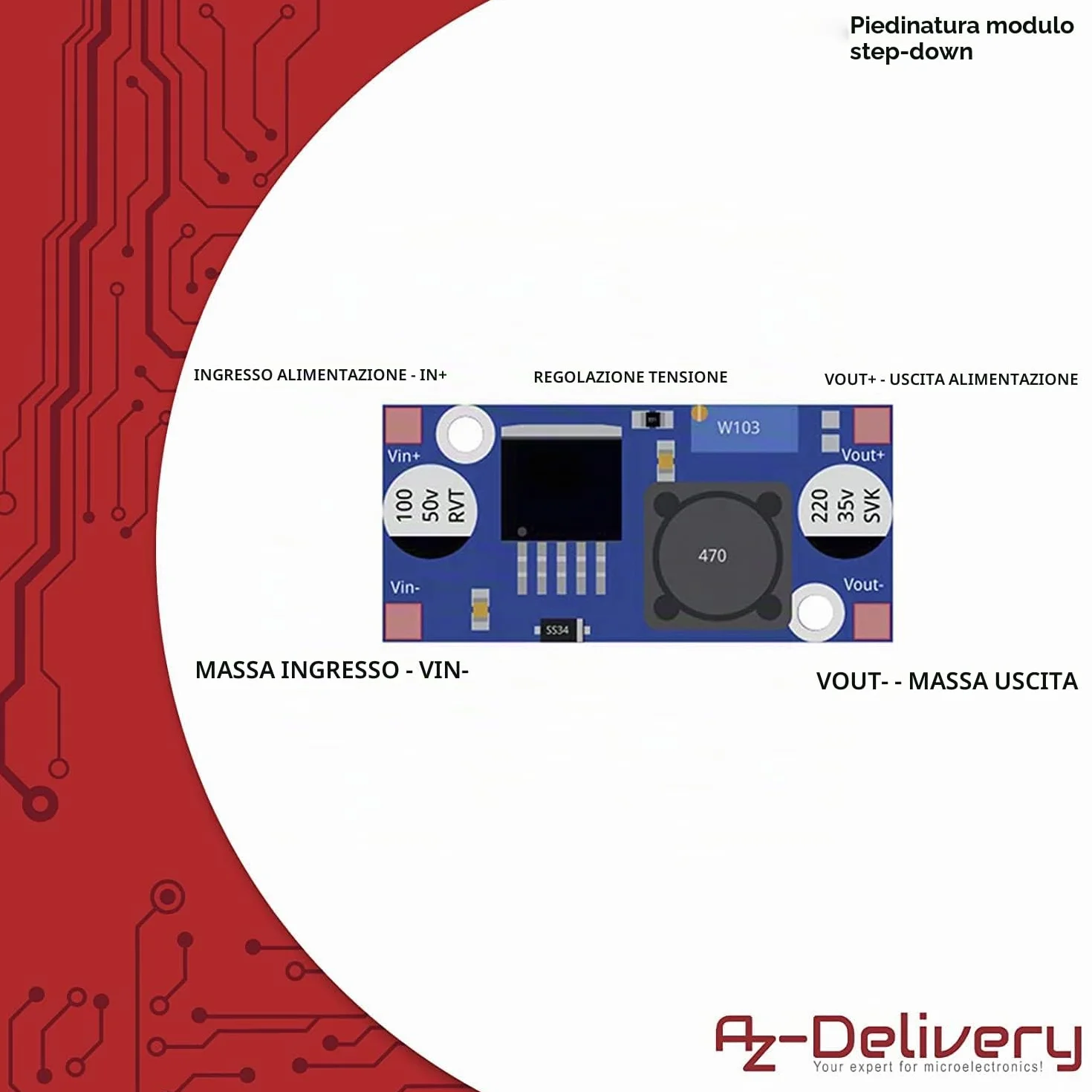 AZDelivery LM2596S Modulo Convertitore DC-DC Regolabile Step Down compatibile con Arduino
