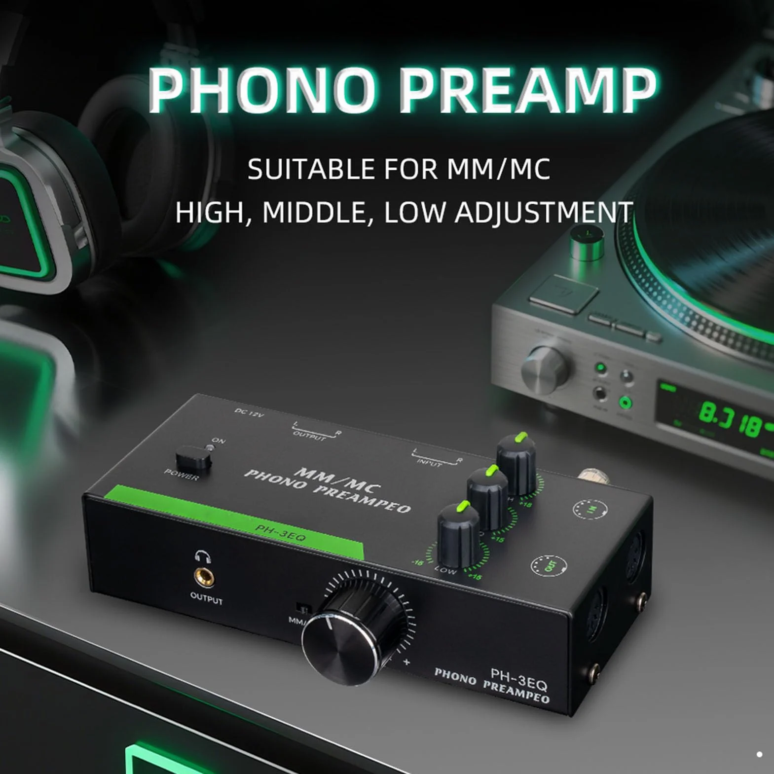 Preamplificatore Phono MM MC Professionale con Ingresso XLR 5 Pin Equalizzazione Regolabile