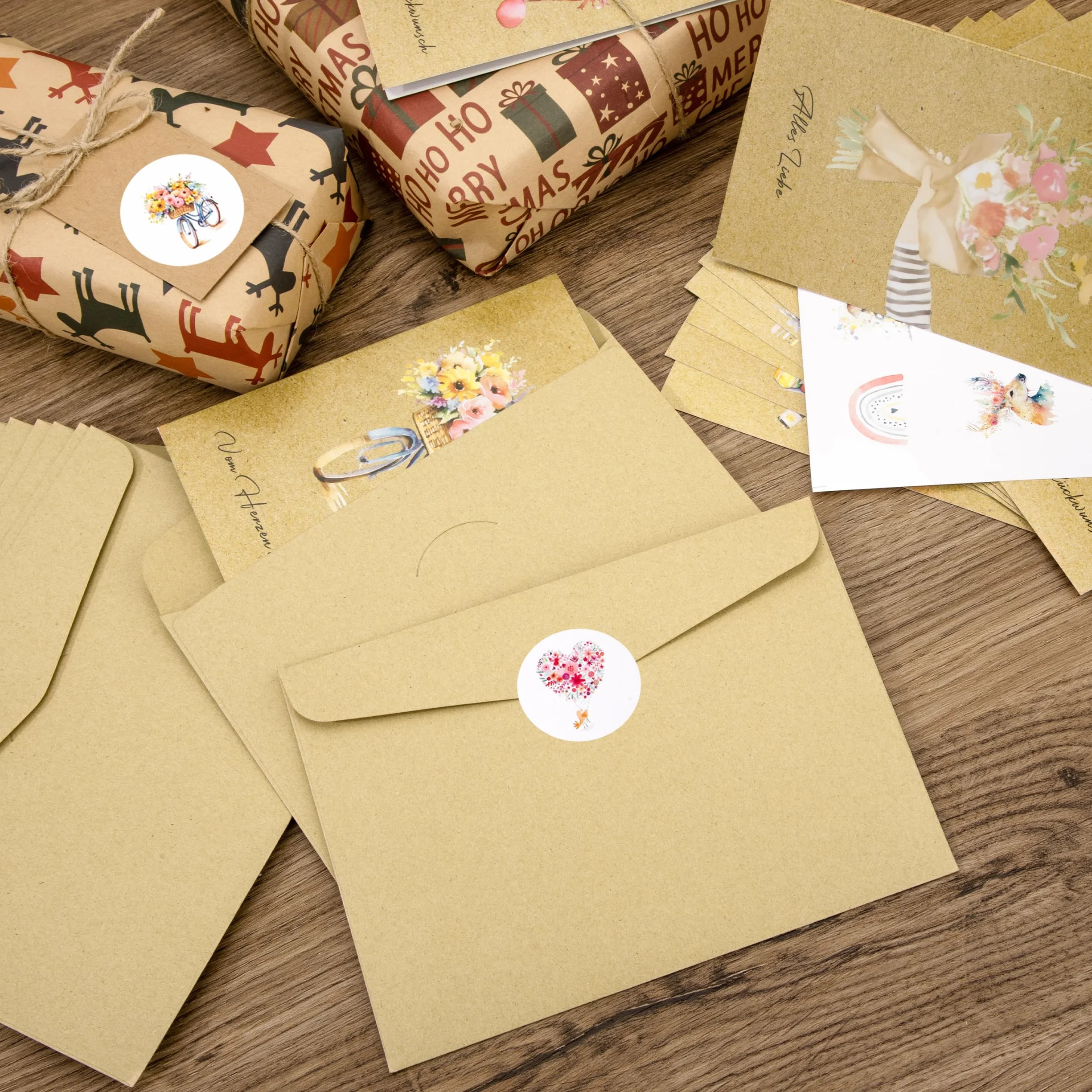 Biglietti di Auguri in Carta Kraft con Buste Adesivi 12 Pezzi per Compleanno Natale