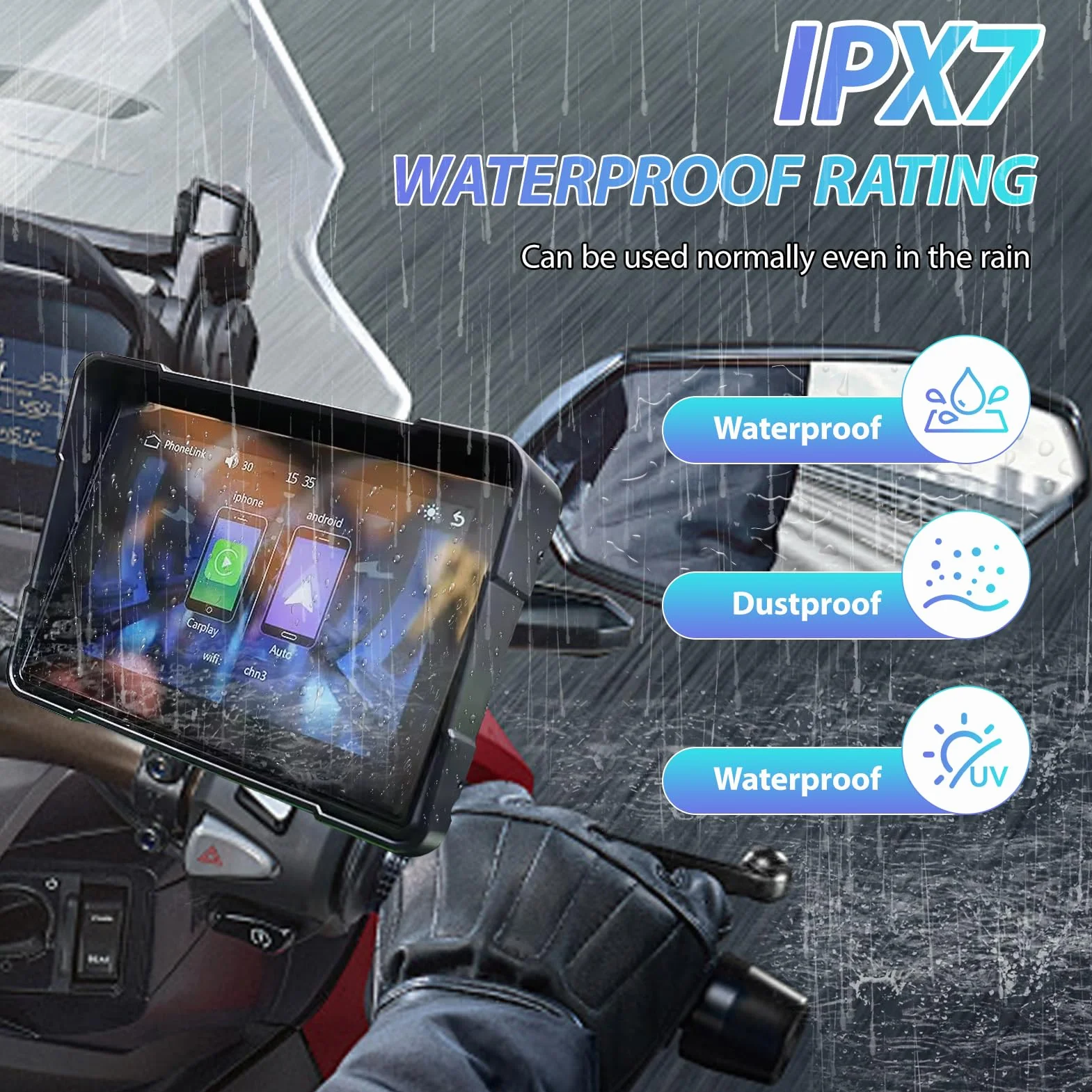 Senza Fili Schermata Carplay Per Moto, Schermo Portatile IPX7 Impermeabile Touchscreen con Navigatore GPS Bluetooth