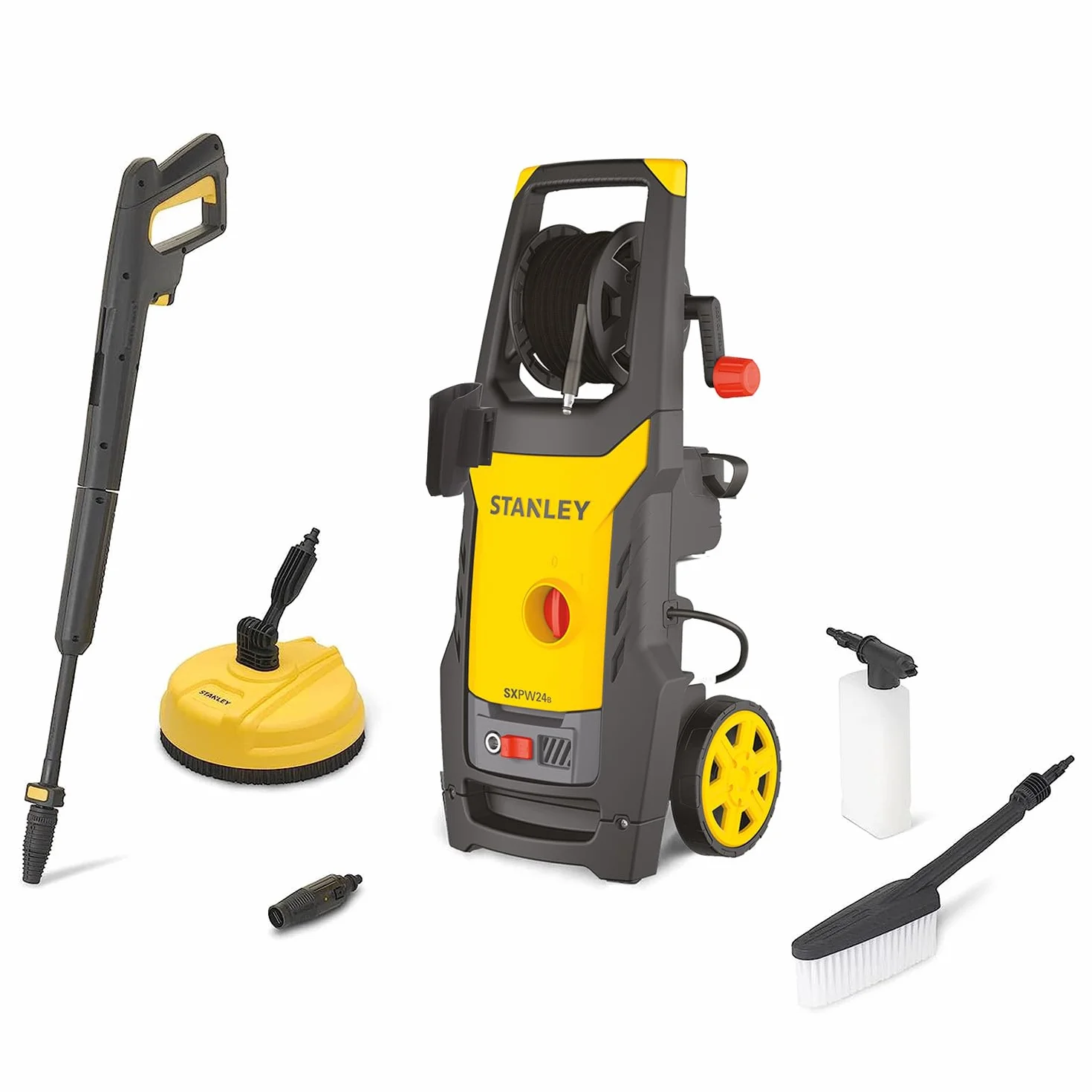 Stanley Idropulitrice SXPW24BX, ad Alta Pressione, per Auto ed Esterni Casa, con Lavapavimenti e Spazzola Fissa, Pressione max. 170 bar, Portata max. 500 l/h, Assorbimento 2400 W