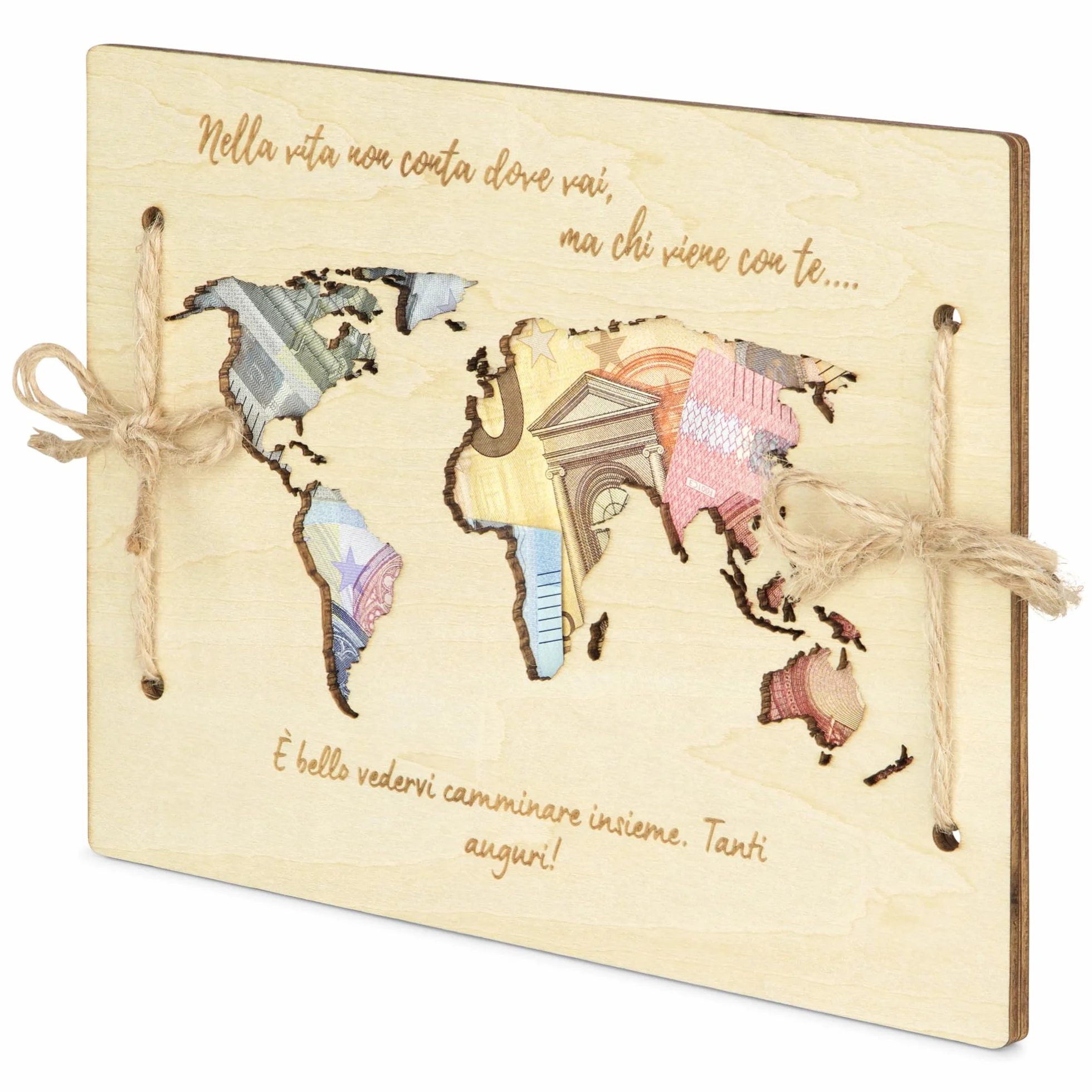 Regalo porta soldi matrimonio Busta Biglietto auguri di nozze Mappamondo in legno Carta Geografica
