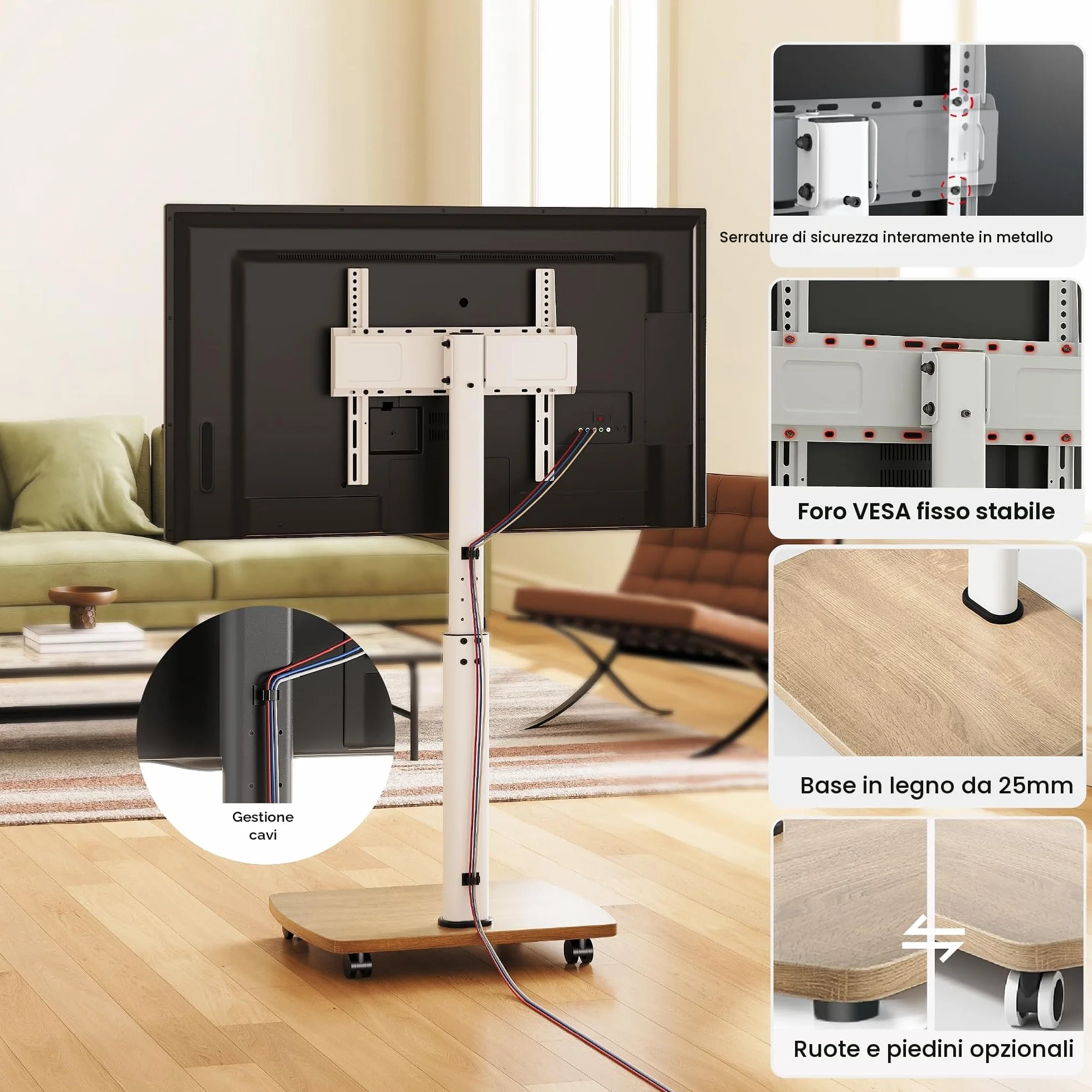 AOKCOS Supporto TV con ruote 32-65 pollici, Altezza regolabile Girevole, VESA 400x400 mm 40kg