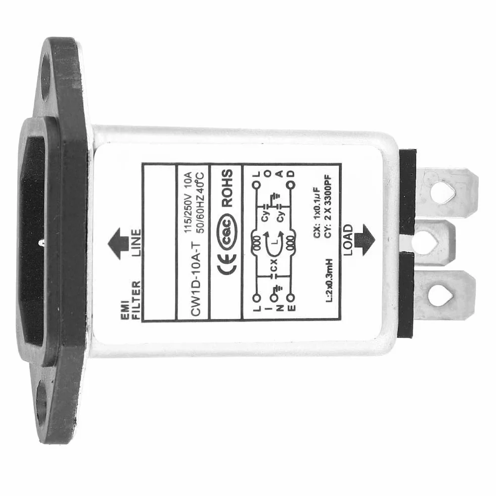 Filtro di Alimentazione EMI 115 V-250 V 10A 50/60Hz Monofase