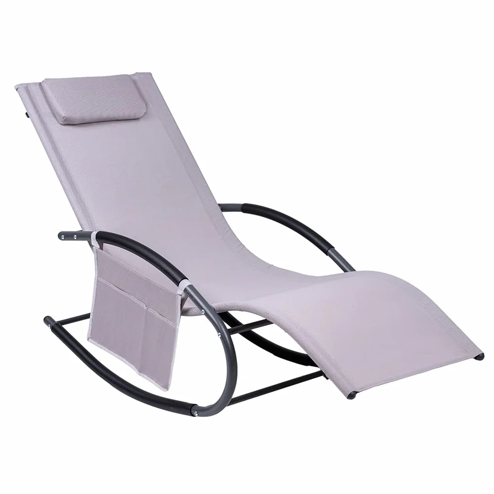 Hortan Lettino Sdraio Prendisole Con Struttura A Dondolo, Seduta Ergonomica, Cuscino Poggiatesta, Telaio In Acciaio E Sacca Portaoggetti Per Arredo Esterno, Giardino, Terrazzo e Piscina