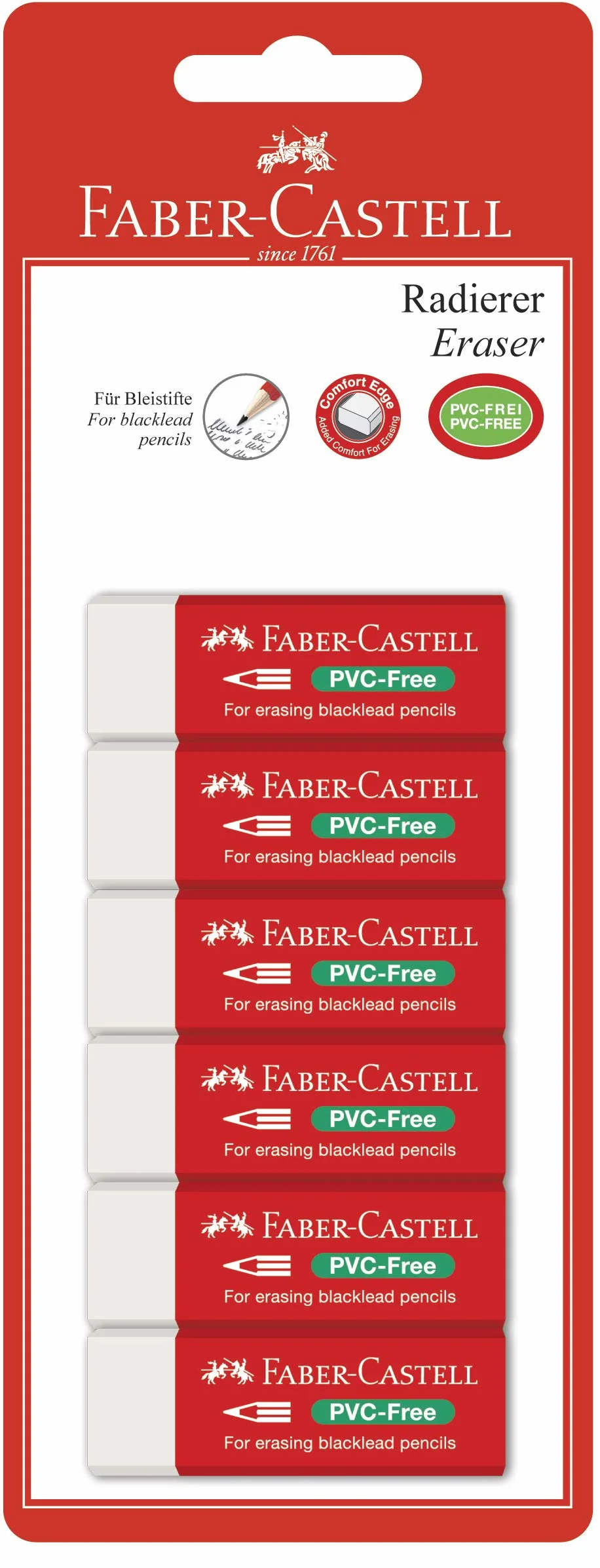 FABER-CASTELL Gomma senza PVC 7095-20, 6 gomme per matite