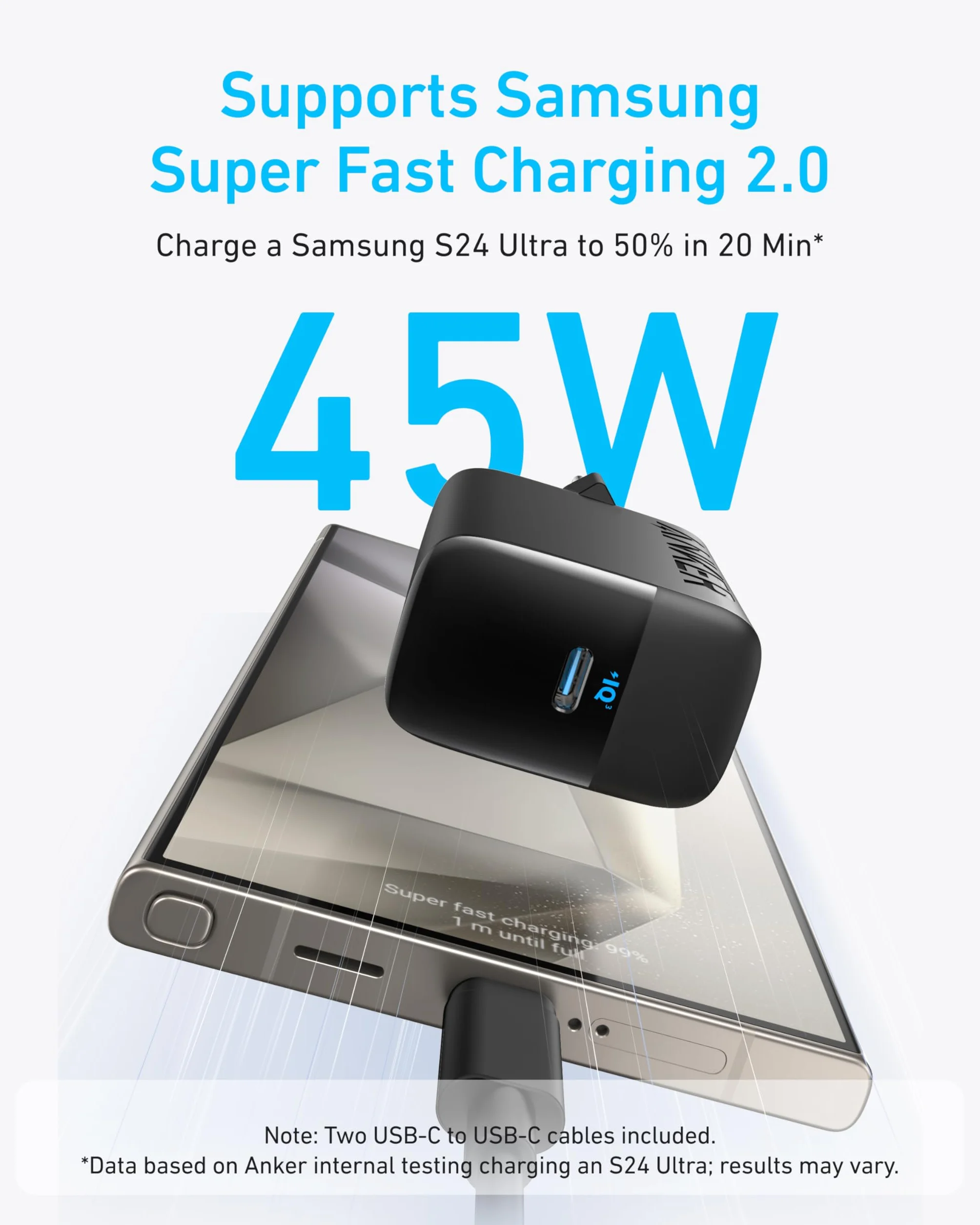 Anker Caricatore USB C 45W, Ricarica Rapida PPS per Samsung S25 Ultra/S24/S23+/S23/S22, iPhone 17 Pro Max/16/15, Pixel