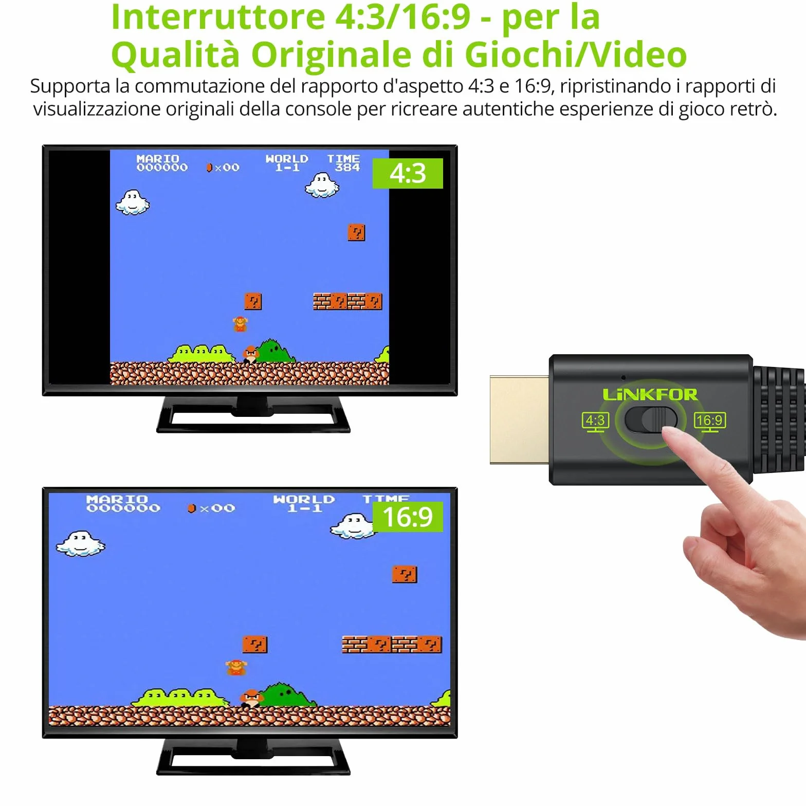 LiNKFOR Convertitore da RCA a HDMI 1080P 60Hz Adattatore Audio Video AV a HDMI Conversione HD per Console Retrò Wii PS1 PS2 N64