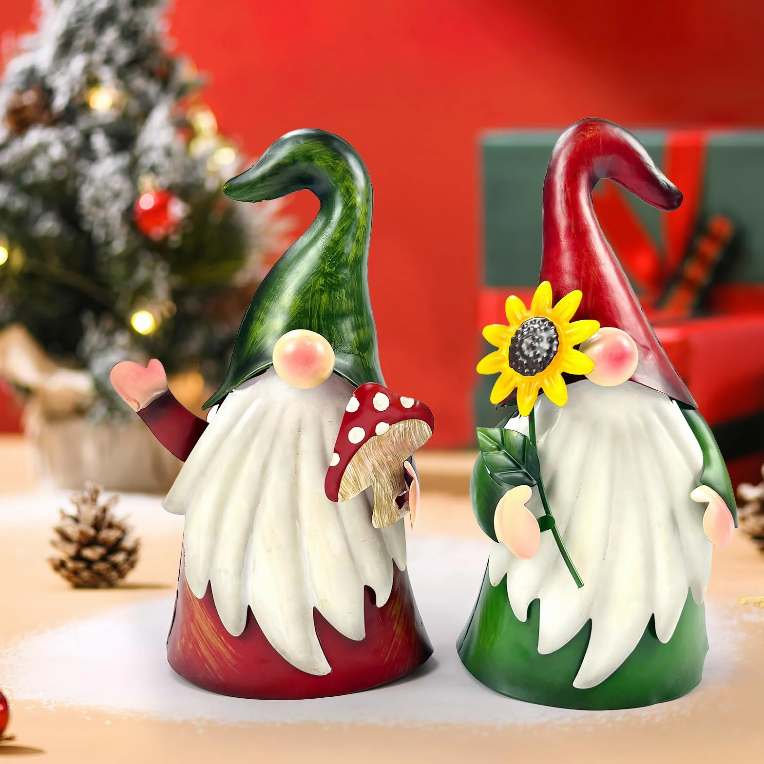 HONGLAND Gnomo da giardino statua in metallo per esterni, 45,7 cm, gnomo decorativo per vacanze, Natale, prato, patio, cortile, giardino, 2 pezzi