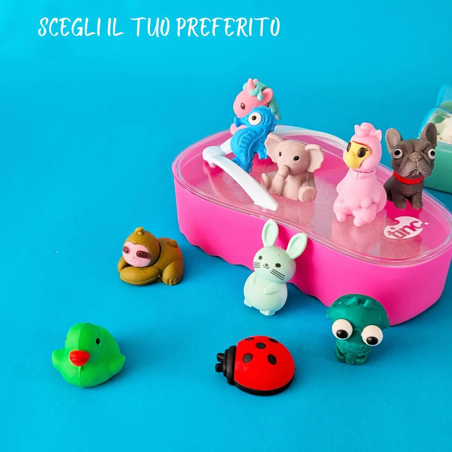 Tinc Gomme Infradito Rosa Set Figurine Animali Multicolori Cancelleria Creativa Confezione 10