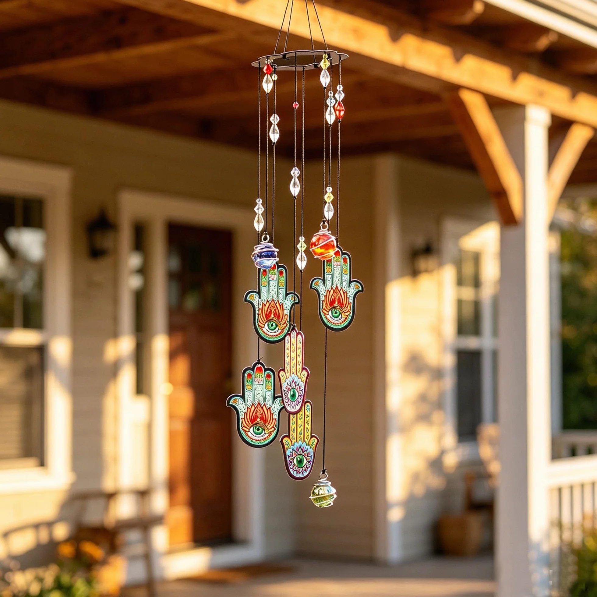 YUFENG - Scacciapensieri con mano di Hamsa, portafortuna, 38,1 cm, decorazione in vetro metallico per casa e giardino