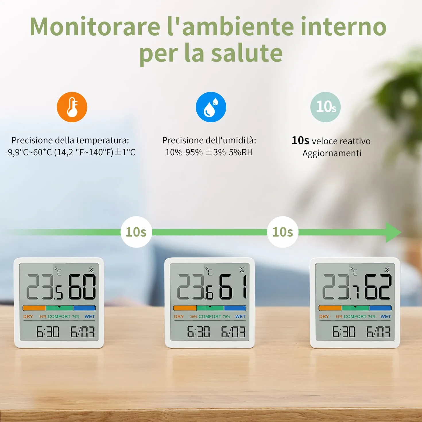 NOKLEAD Igrometro Termometro Digitale per Interni, Sensore Temperatura Umidità Portatile, Misuratore Accurato Bianco