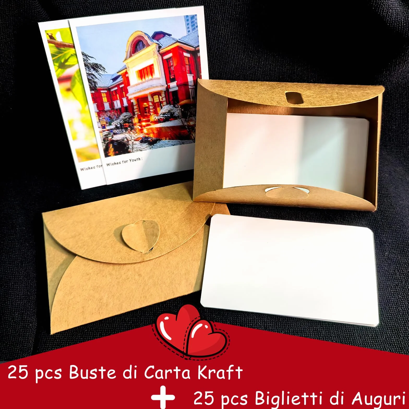 Buste di Carta Kraft Retro con Chiusura a Cuore 25 Pezzi per Biglietti di Auguri e Inviti