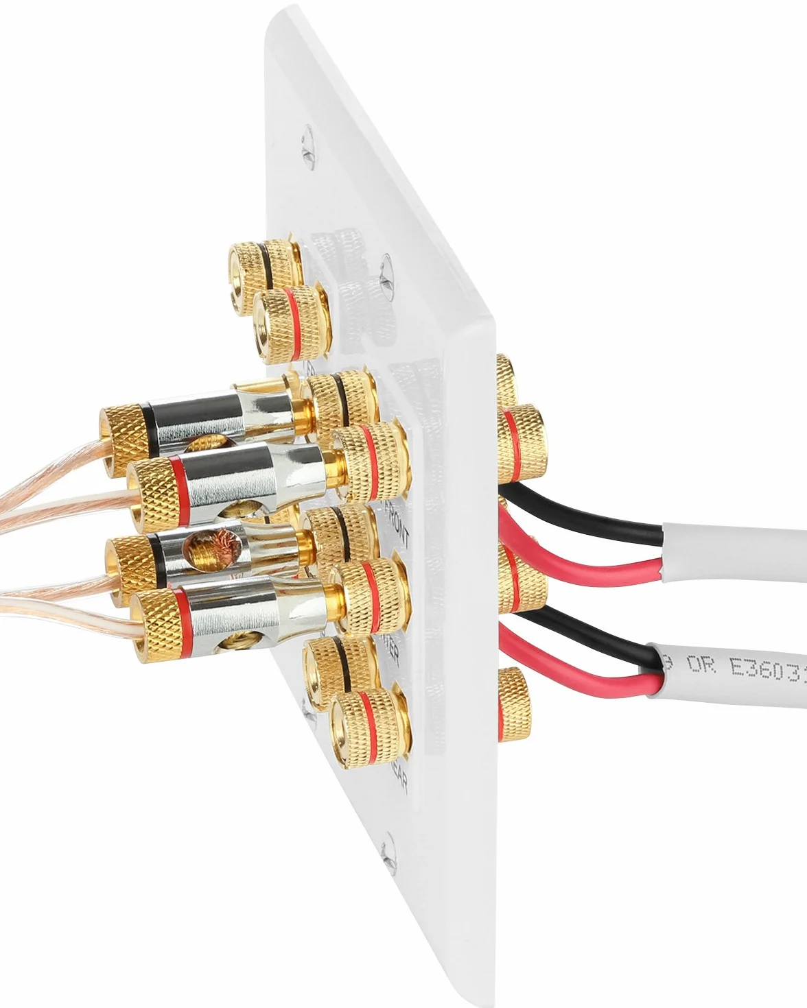 Fosmon 2-Gang 5.1 Surround Home Theater Wall Plate Gold Plated Copper Banana Binding Post Coupler for 5 Speakers 1 RCA Subwoofer White
