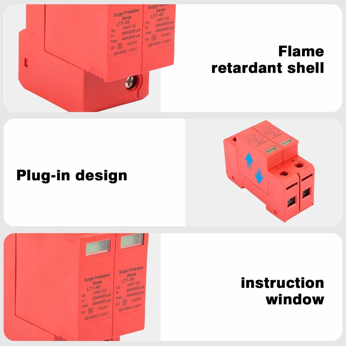 DEWIN Scaricatore di Sovratensione DC 1000V 2P 20KA~40KA Dispositivo di Protezione Contro Le Sovratensioni